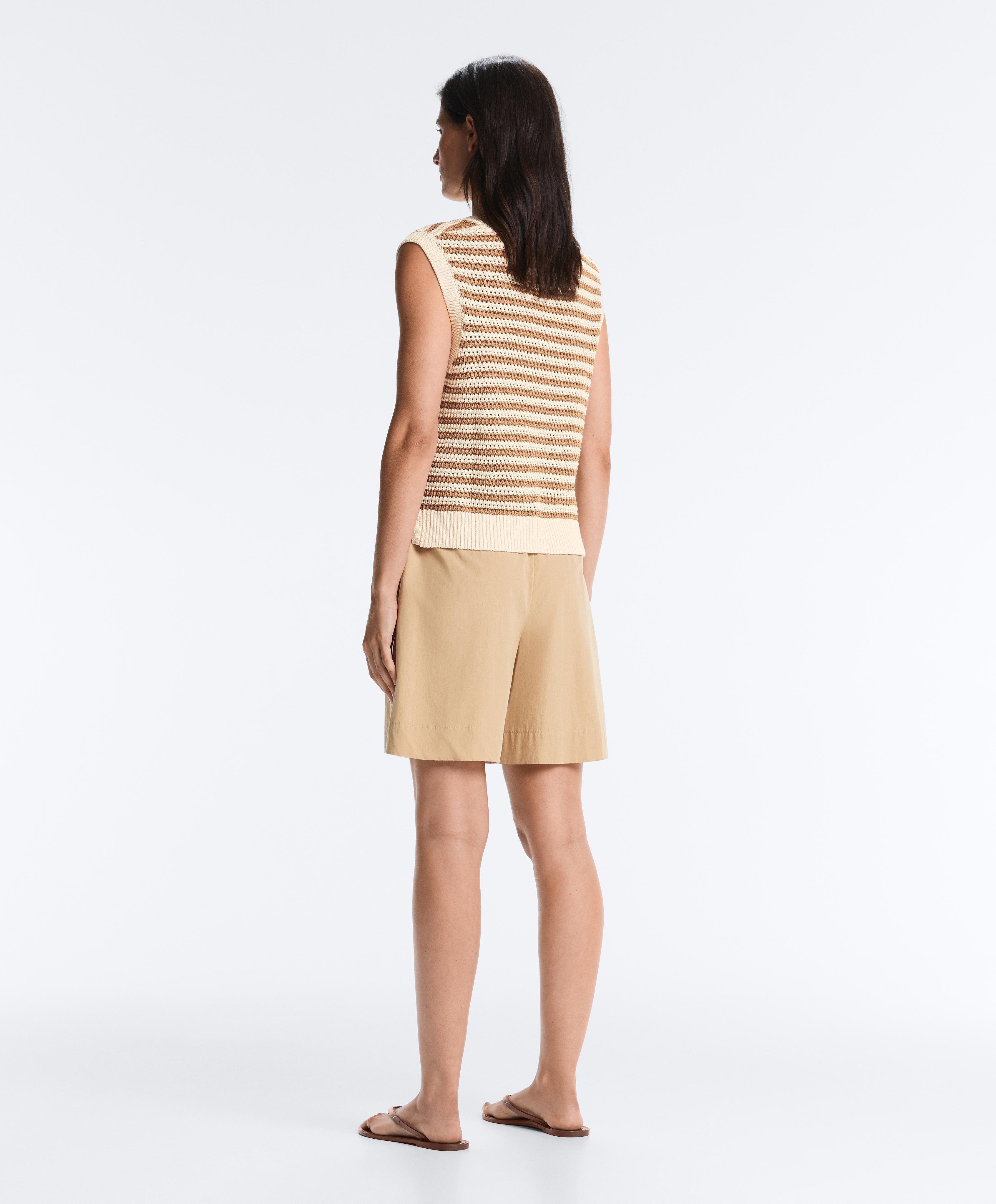 Striped V-neck knit vest — ECRU