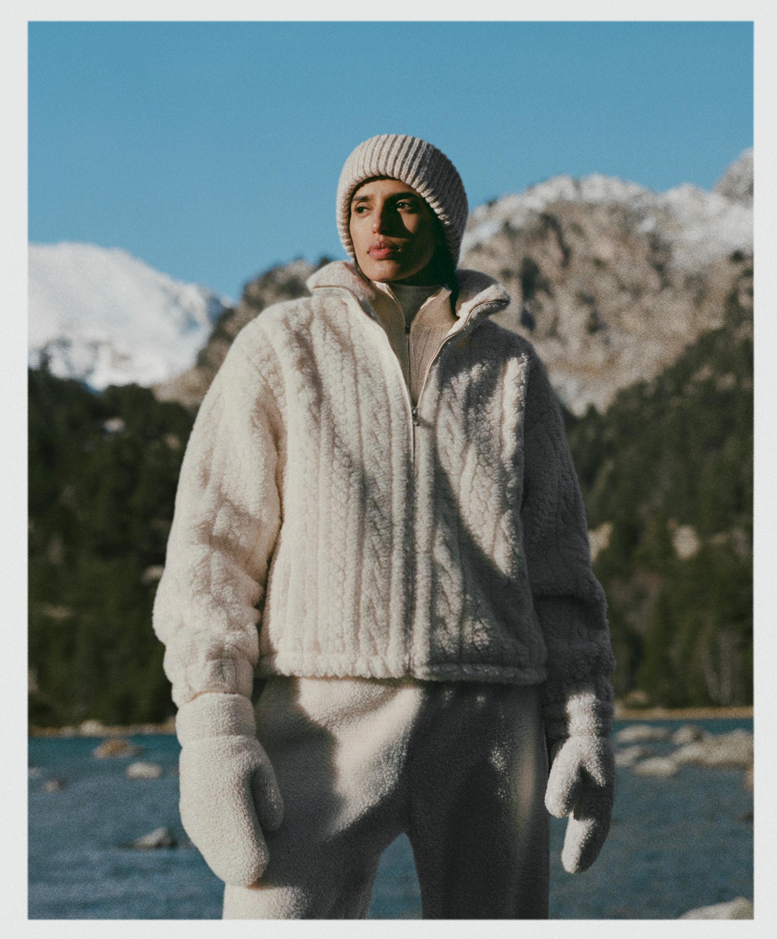 Cable-knit faux-shearling jacket — ECRU