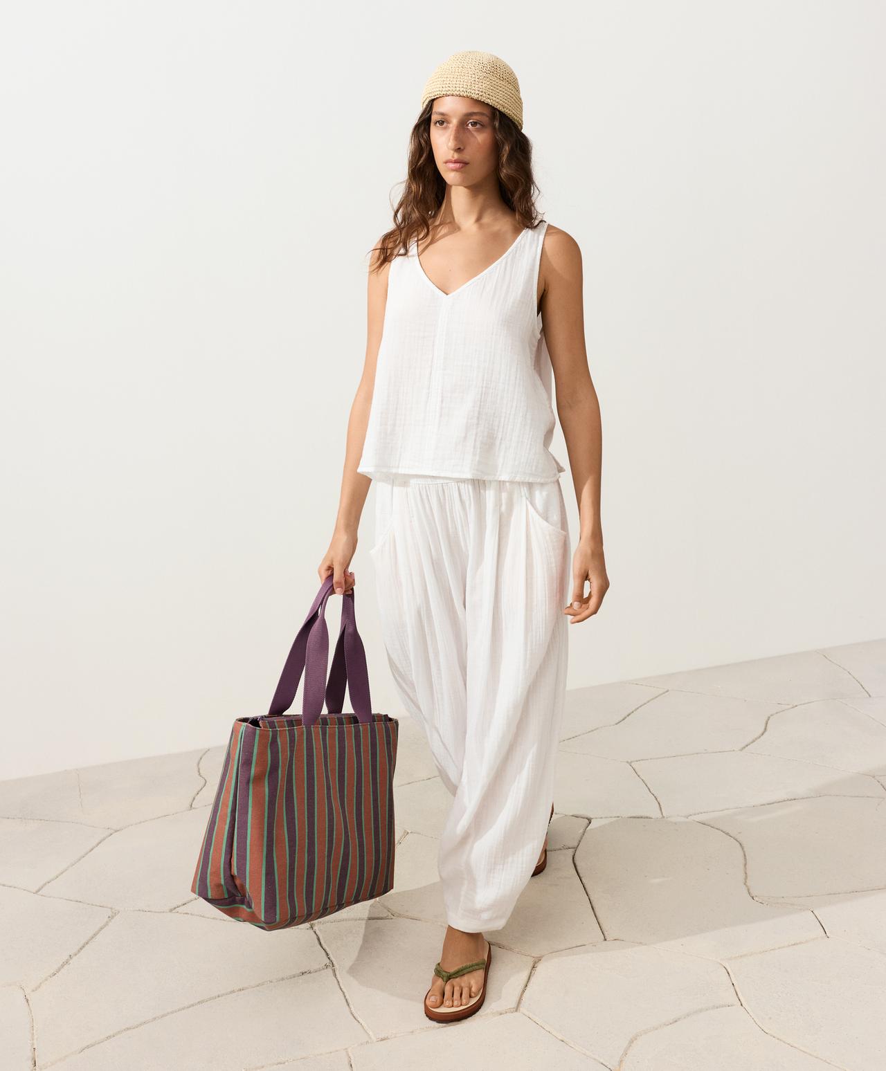 100% cotton gauze balloon trousers — WHITE 