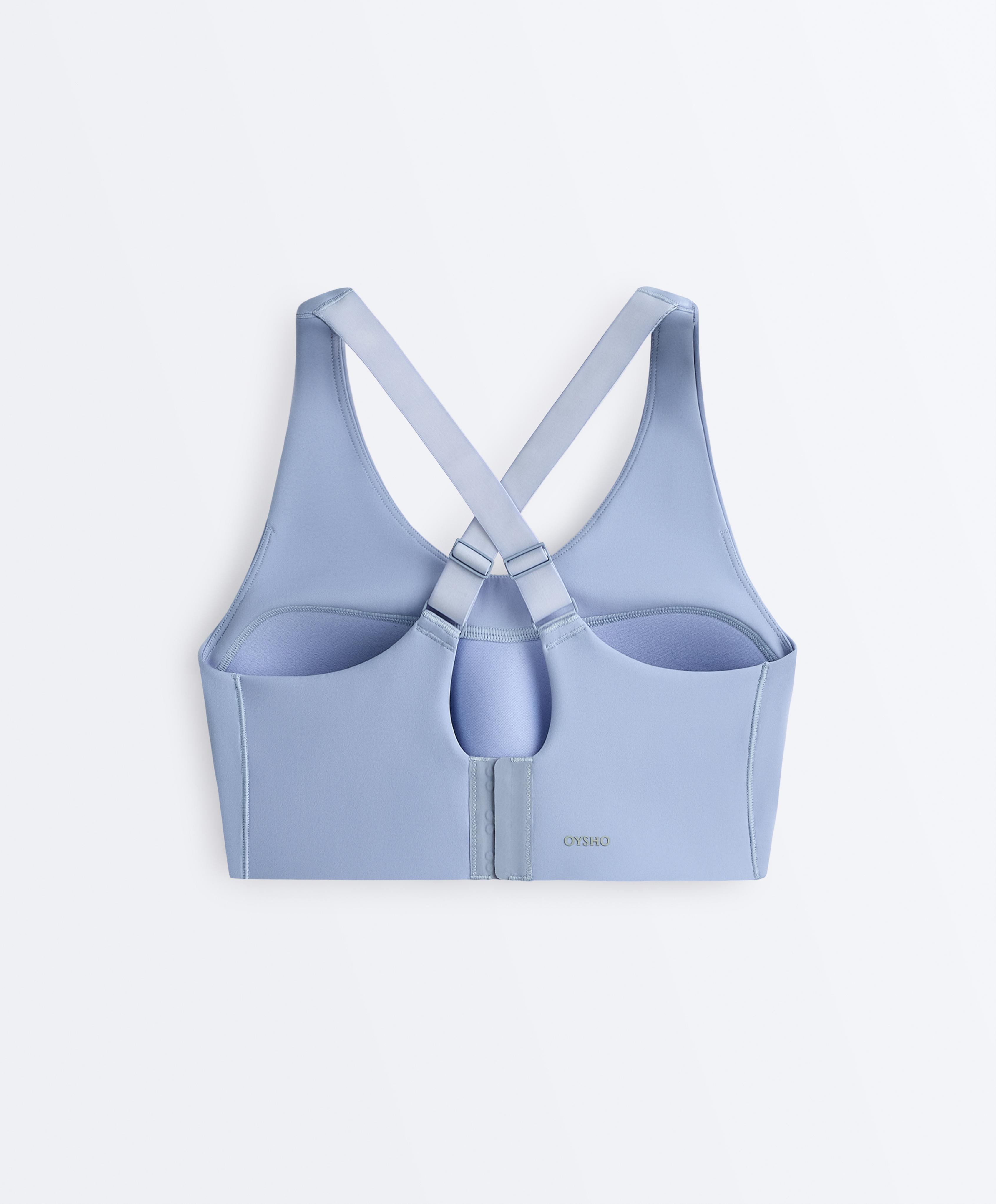 High-support Compressive sports bra with crossover back — MID GREY-BLUE