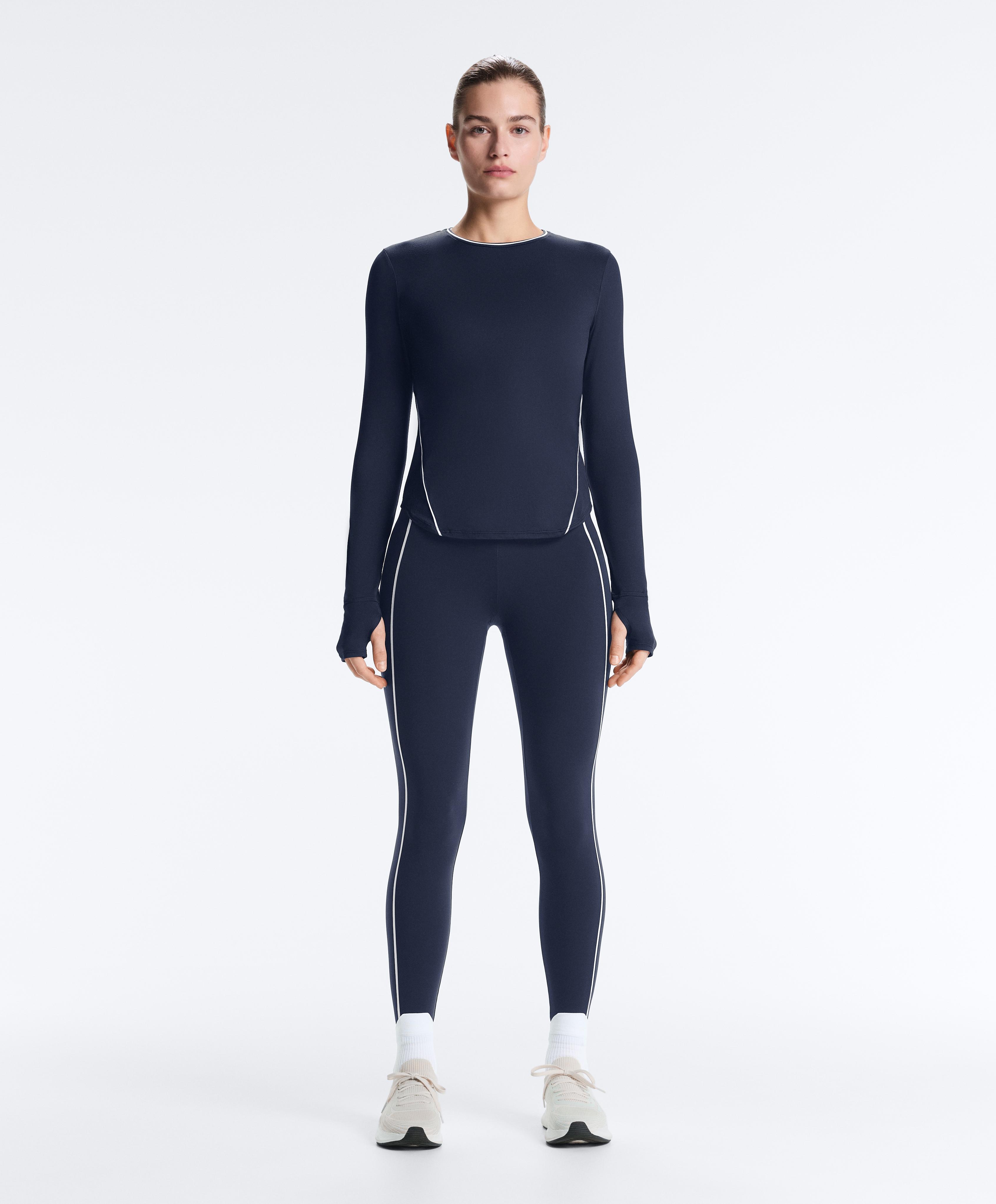 Long-sleeve technical piping T-shirt — NAVY BLUE