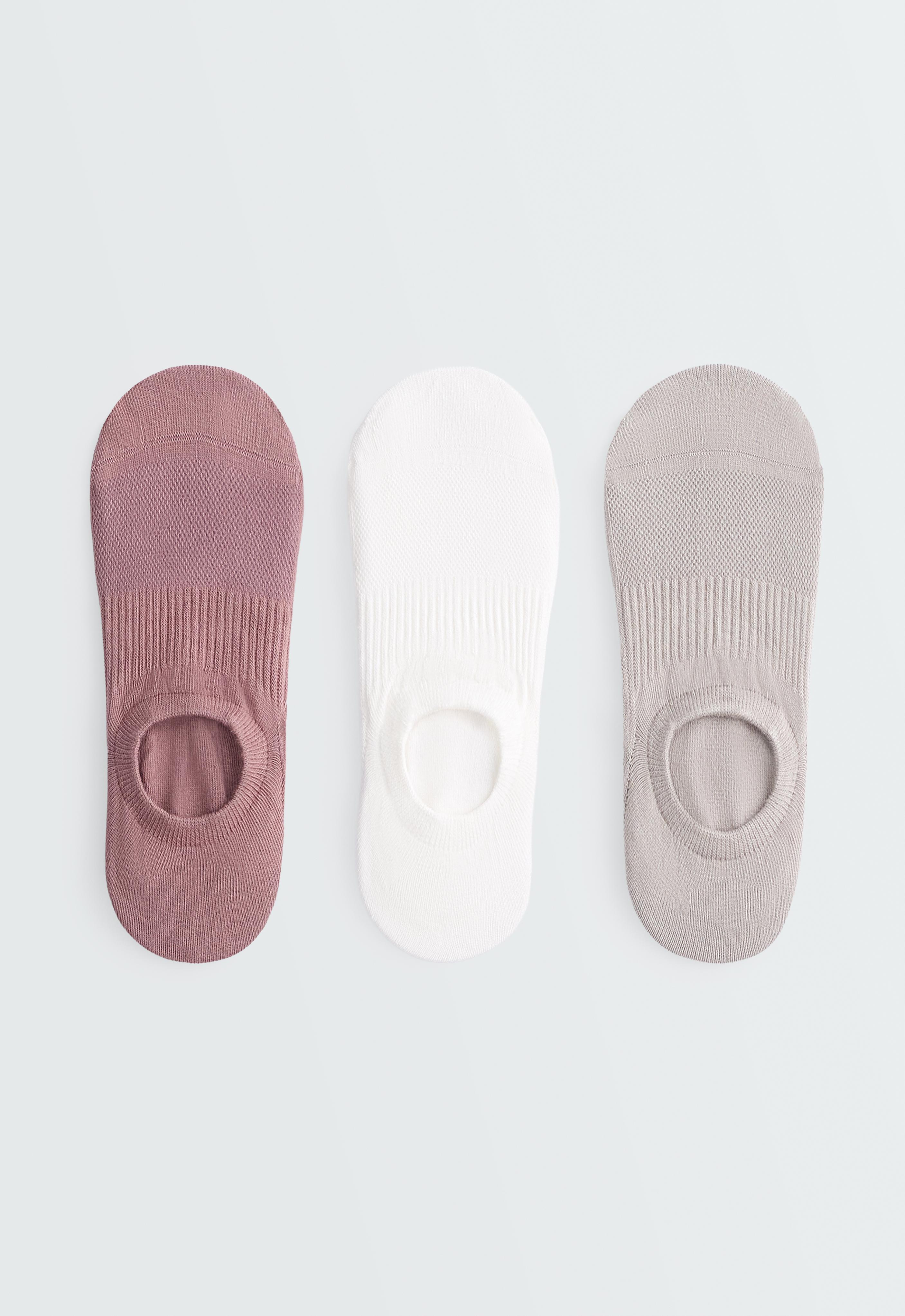 3 pairs of high-cut cotton blend invisible sports socks — PALE MINK