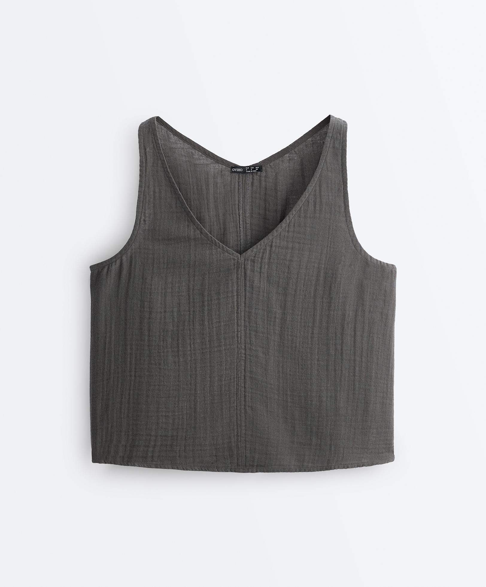 100% cotton gauze V-neck strappy top — ASPHALT