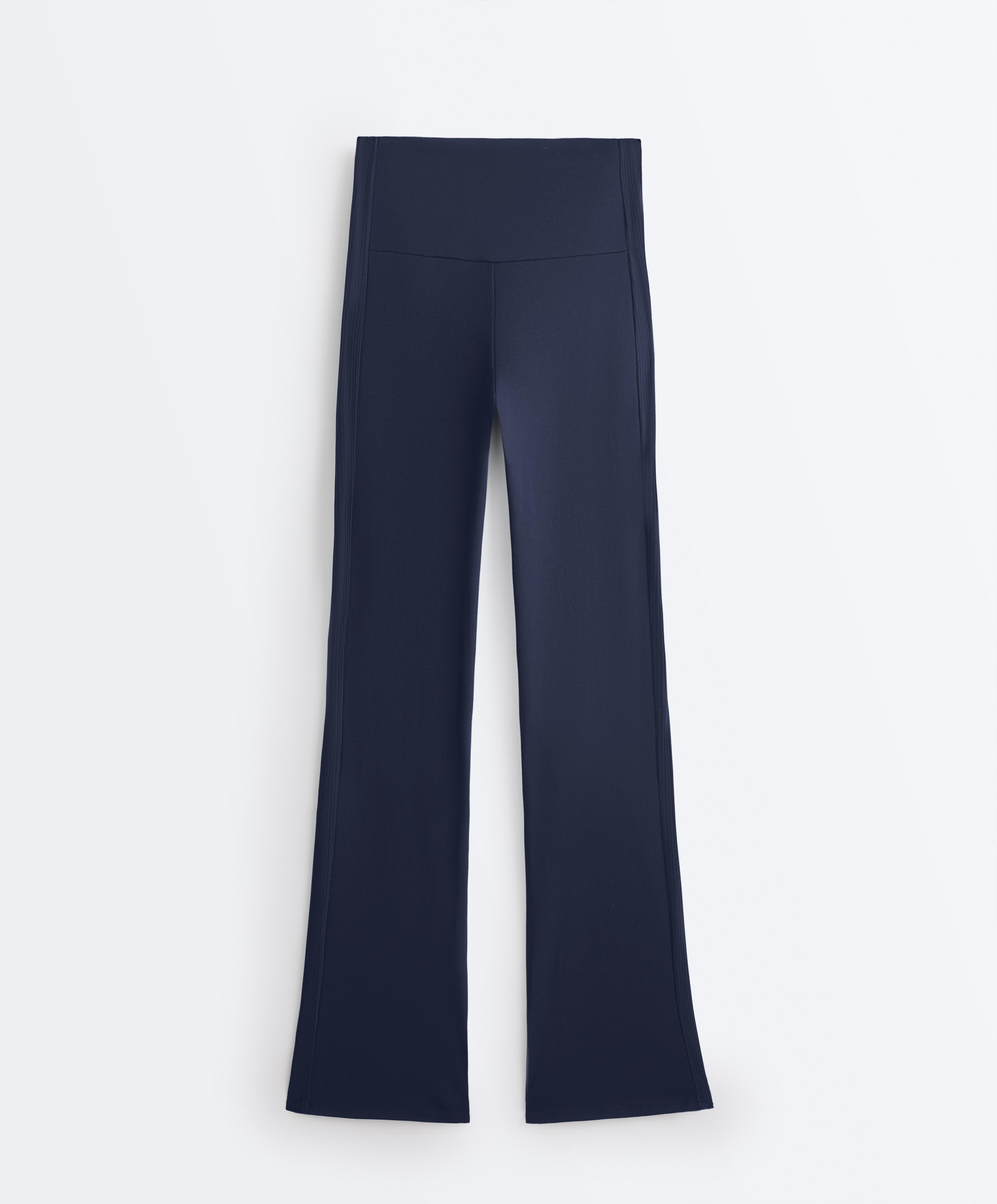 High-rise Comfortlux rib flare trousers — NAVY BLUE