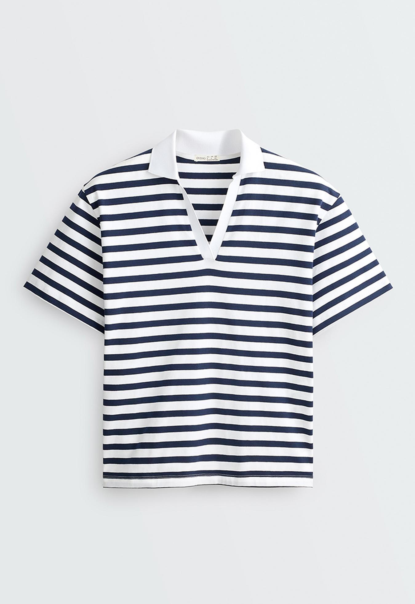 Boxy short-sleeved polo neck cotton blend T-shirt — NAVY BLUE