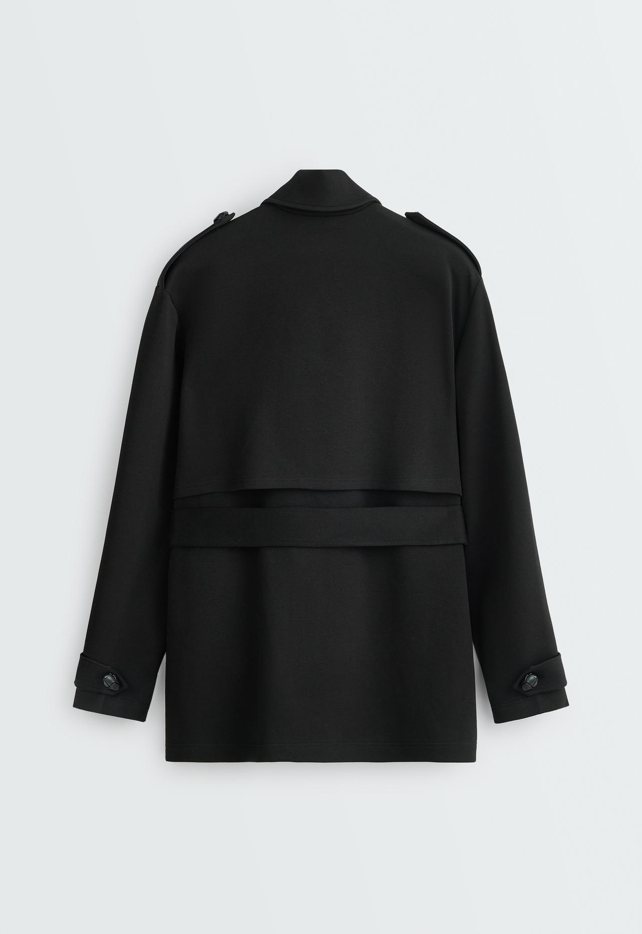 Long cotton piqué pockets jacket — BLACK