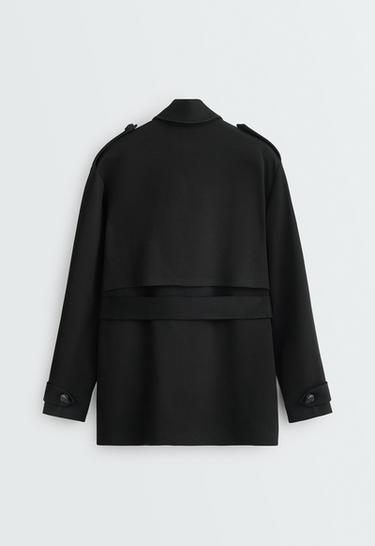 Long cotton piqué pockets jacket — BLACK 7