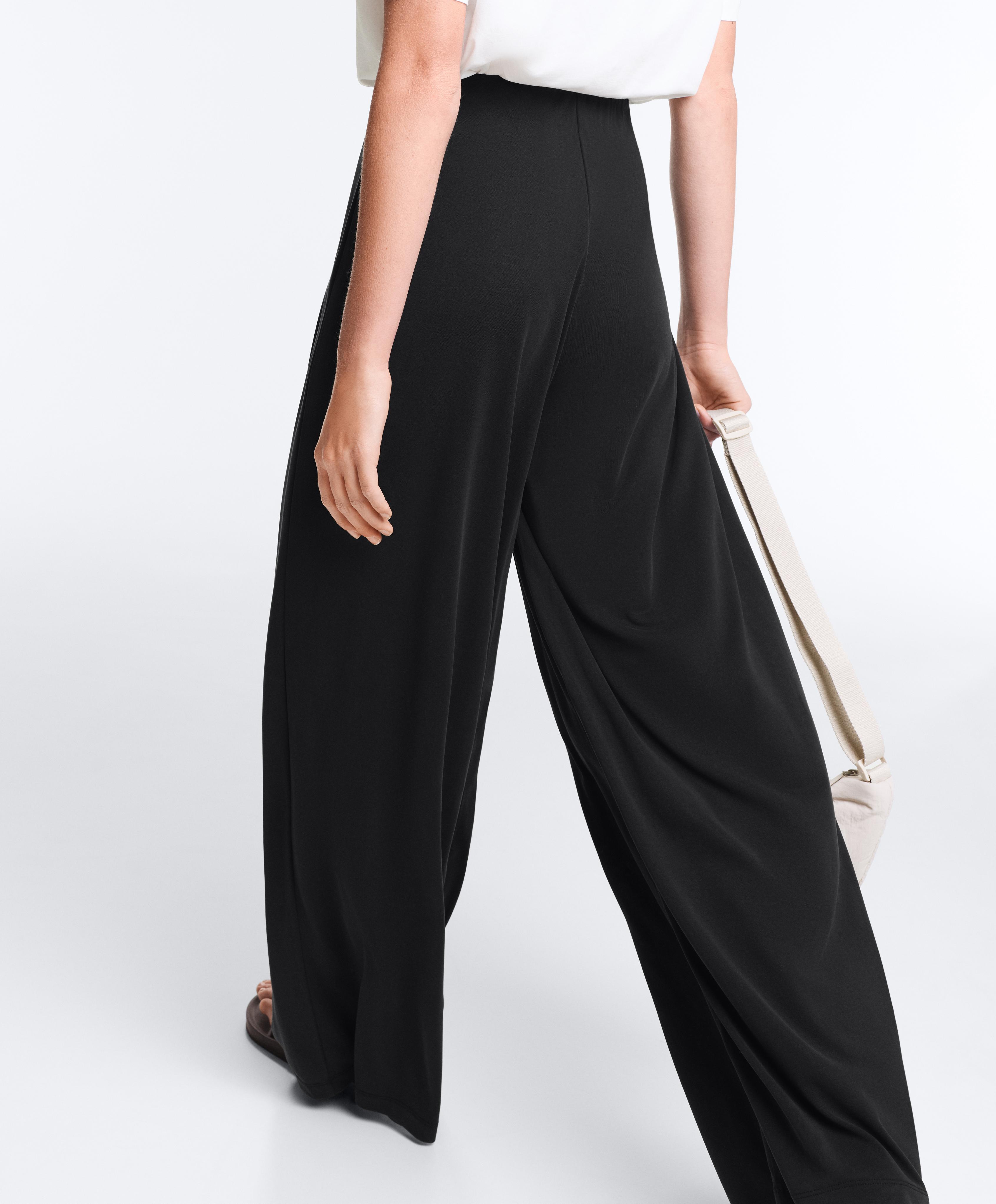 Modal blend straight-leg trousers with side pleat — BLACK