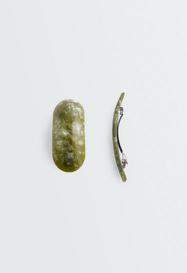 2 faux-tortoiseshell hair slides — KHAKI-GREY 2