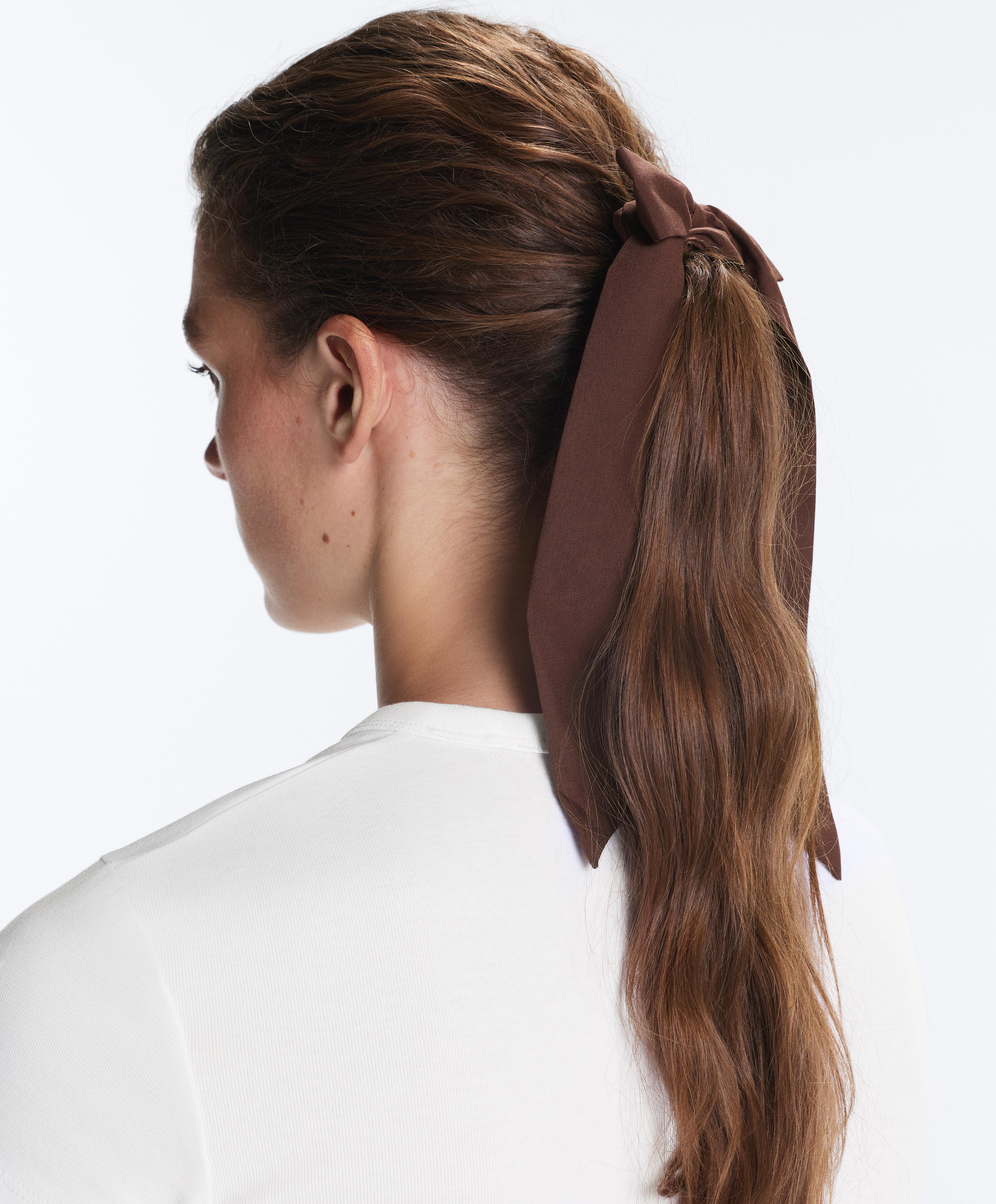 2 long bow hair scrunchies — TAN