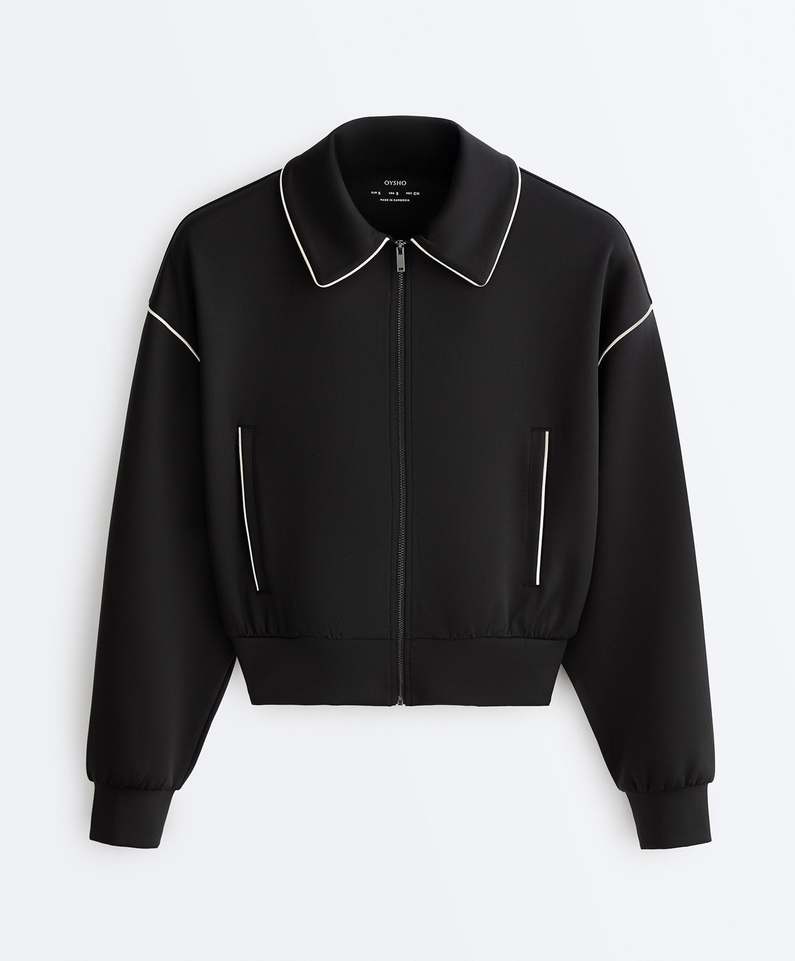 Neoprene-effect piping jacket — BLACK