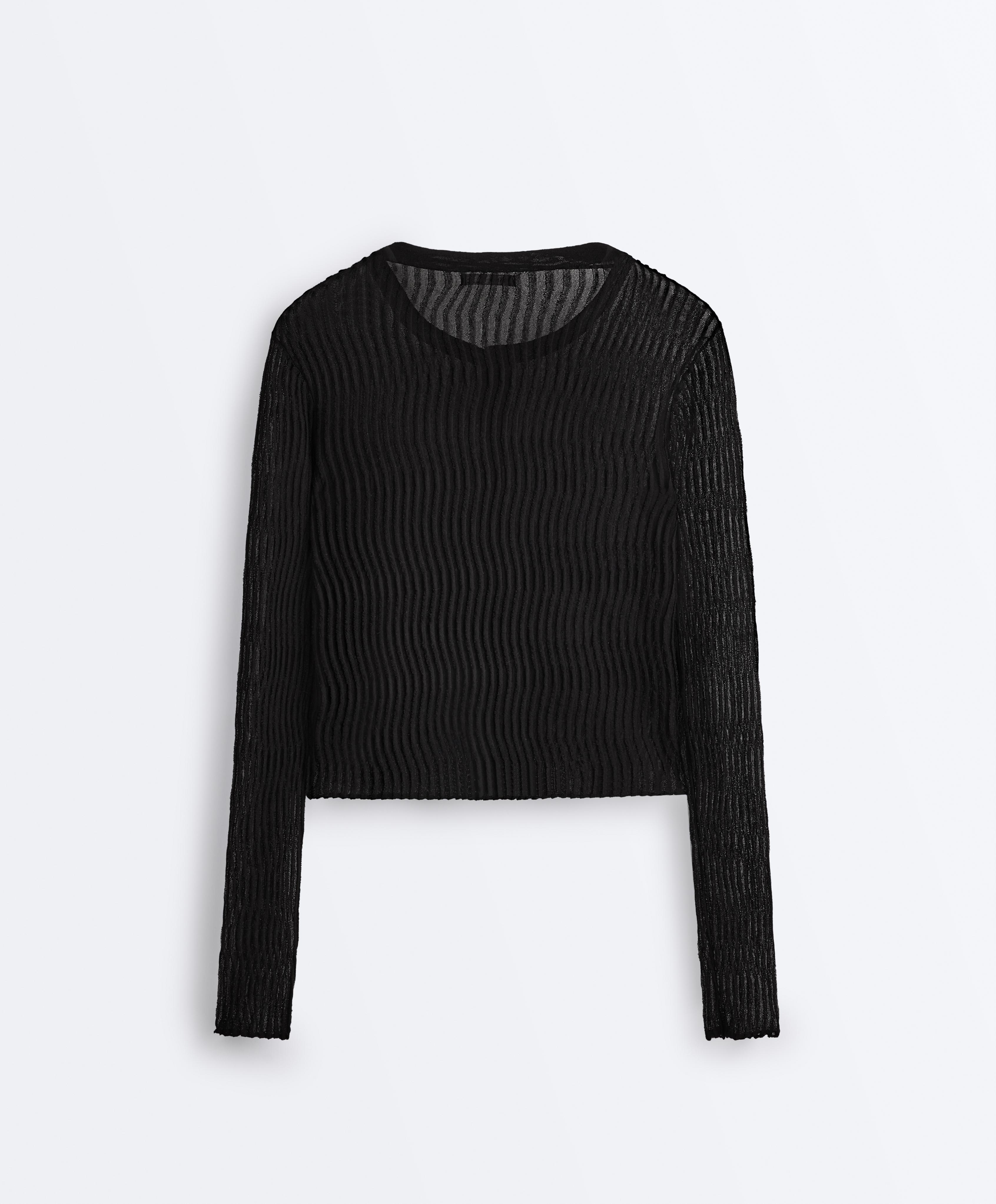 Sheer cotton-blend long-sleeve cardigan — BLACK