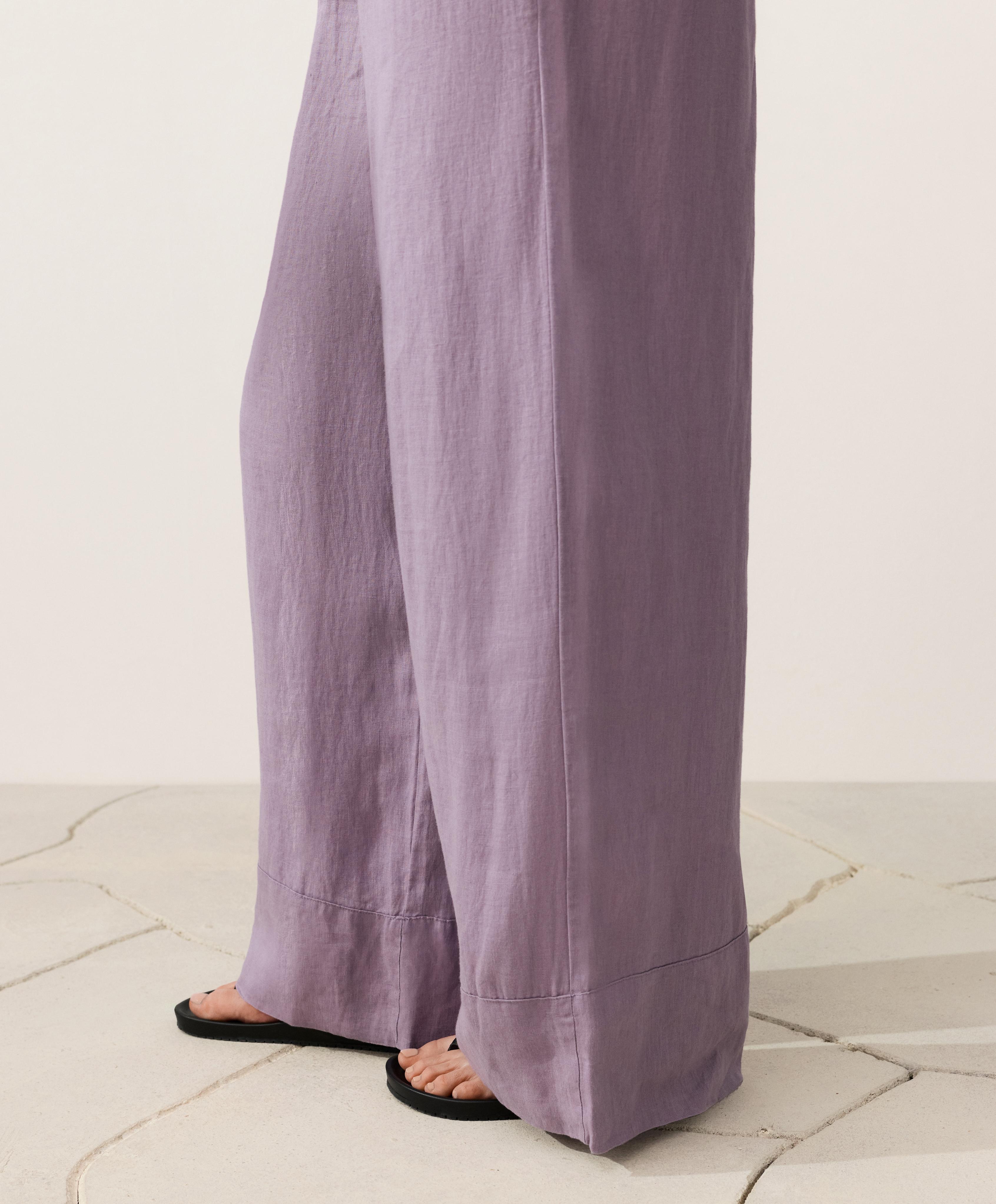 100% linen straight-leg trousers — LILAC