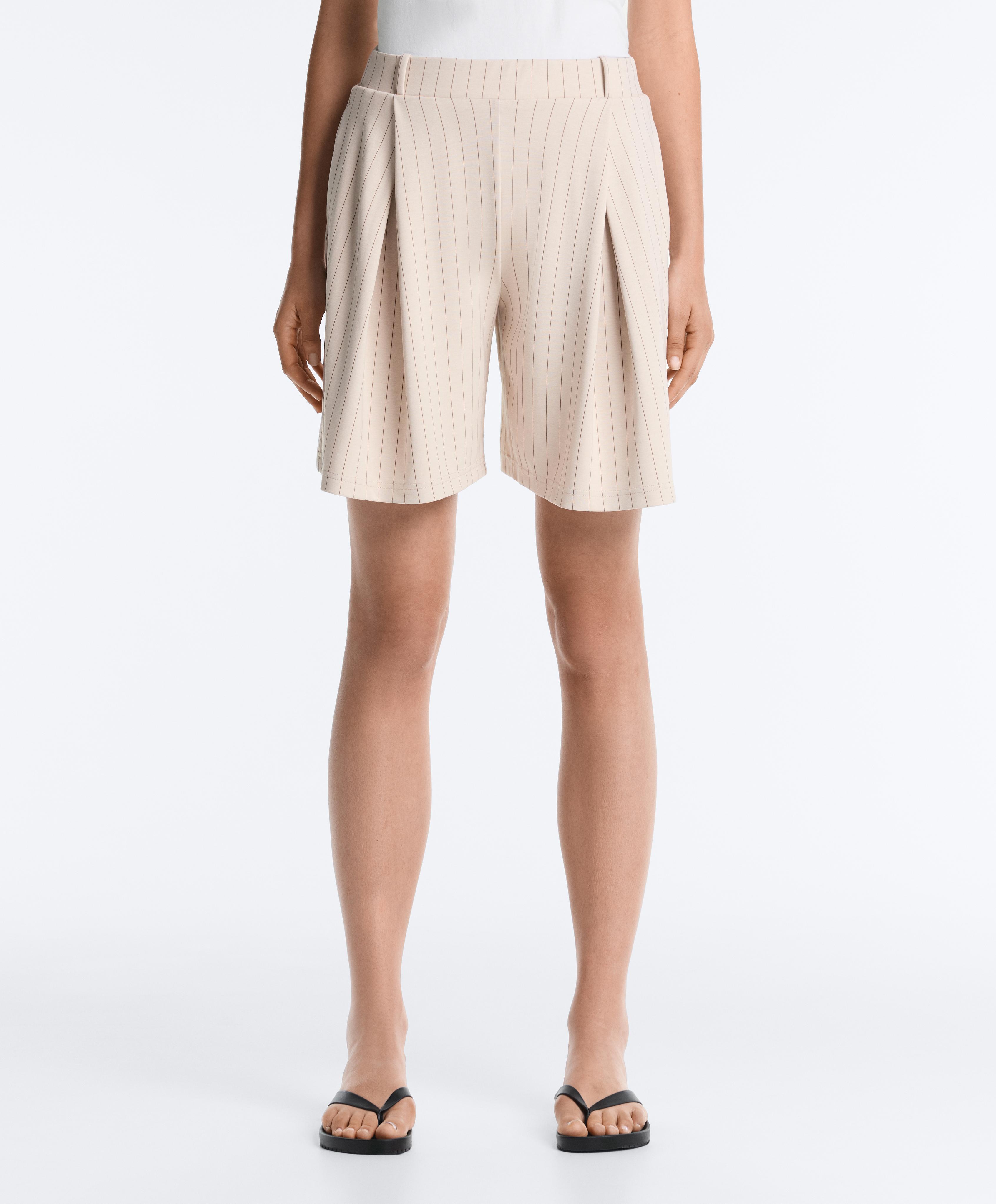 Wide striped pleated bermuda shorts — SANDY