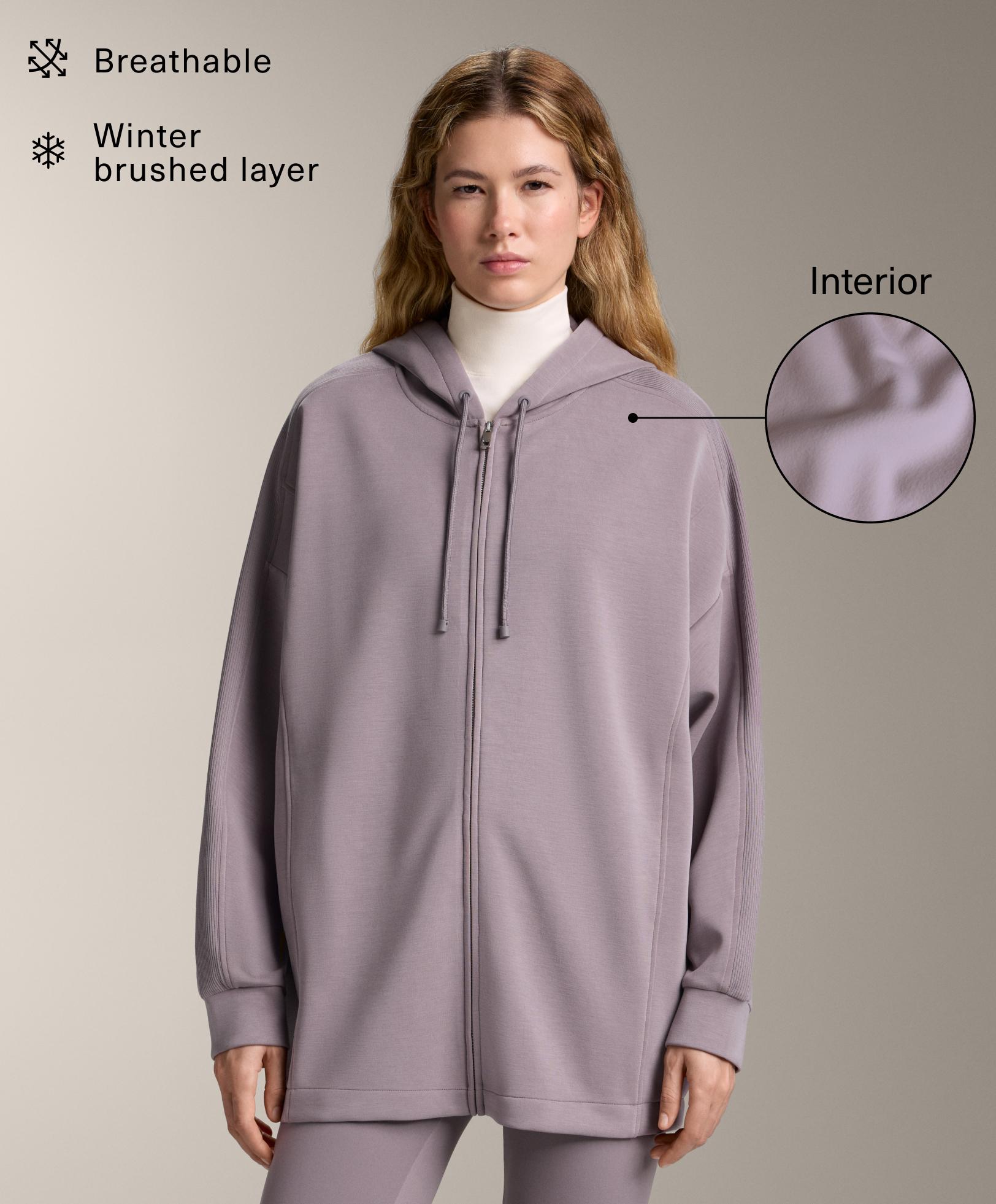 Chaqueta larga con capucha detalles rib con modal brushed Chaqueta larga con capucha detalles rib con modal brushed