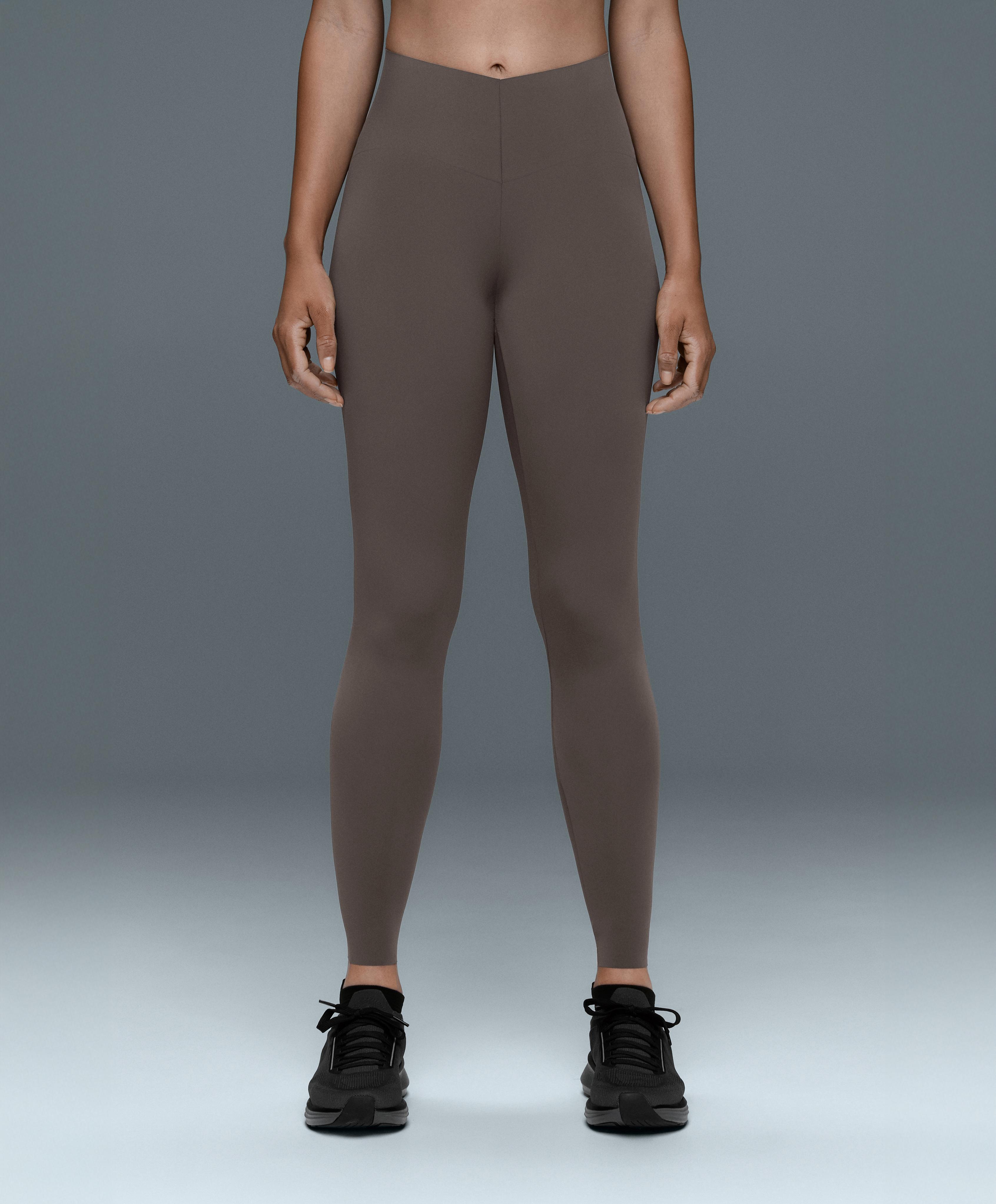 V-cut Light Touch 65cm high-rise ankle-length leggings — BROWN-KHAKI