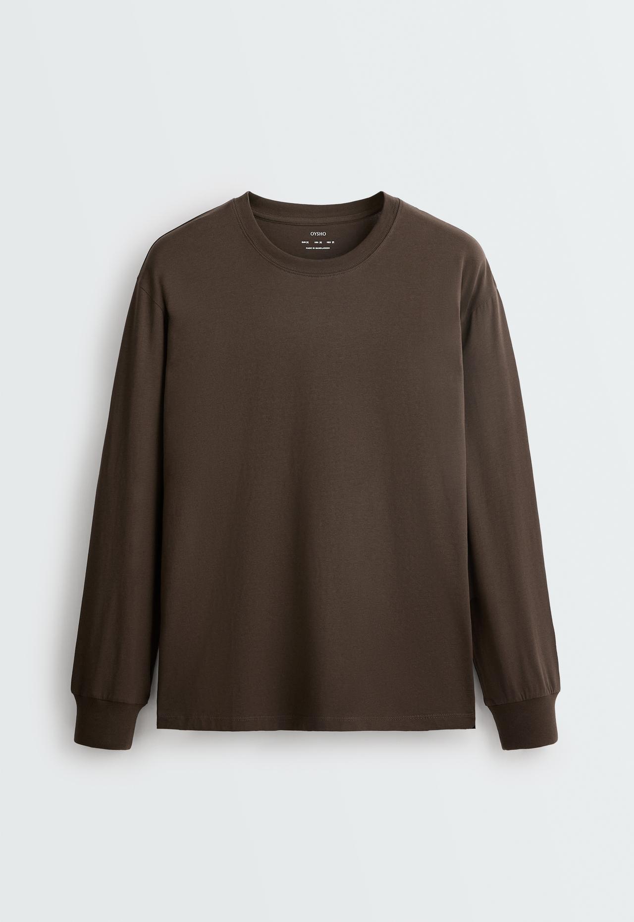 Oversize long-sleeved cotton-blend t-shirt — BROWN