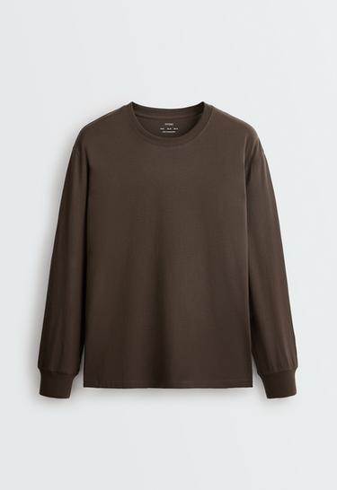 Oversize long-sleeved cotton-blend t-shirt — BROWN 5