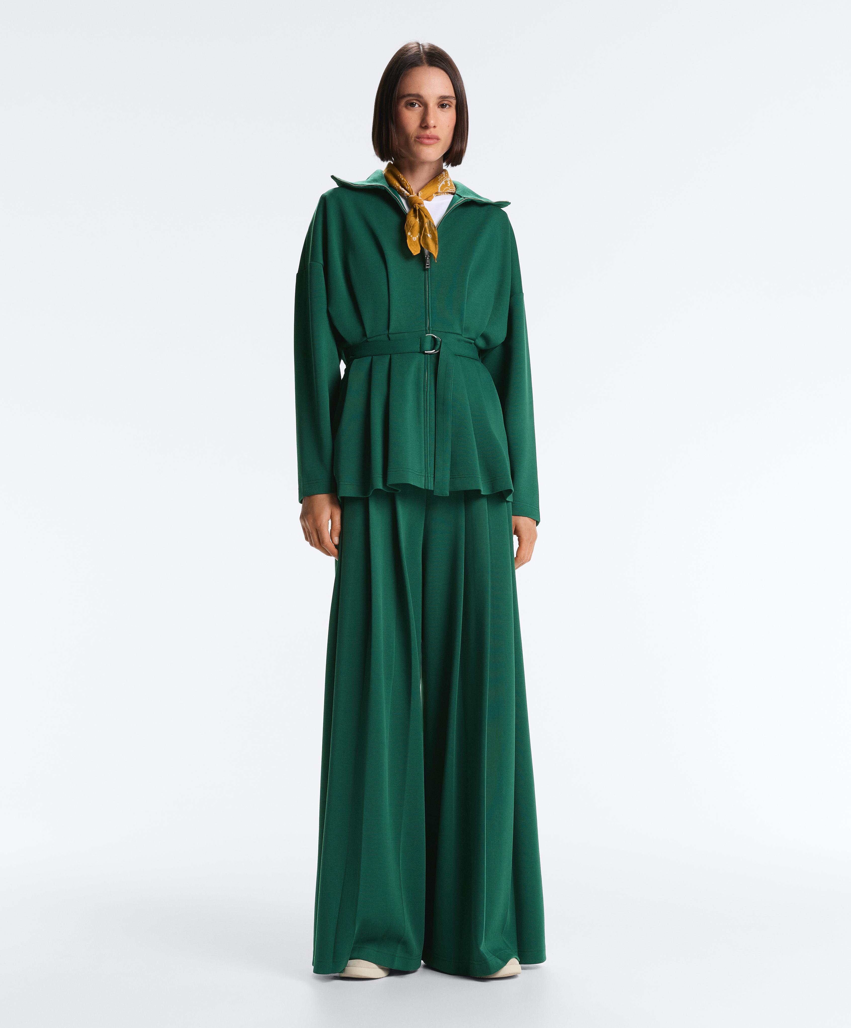 Long cotton piqué belted jacket — DARK EMERALD