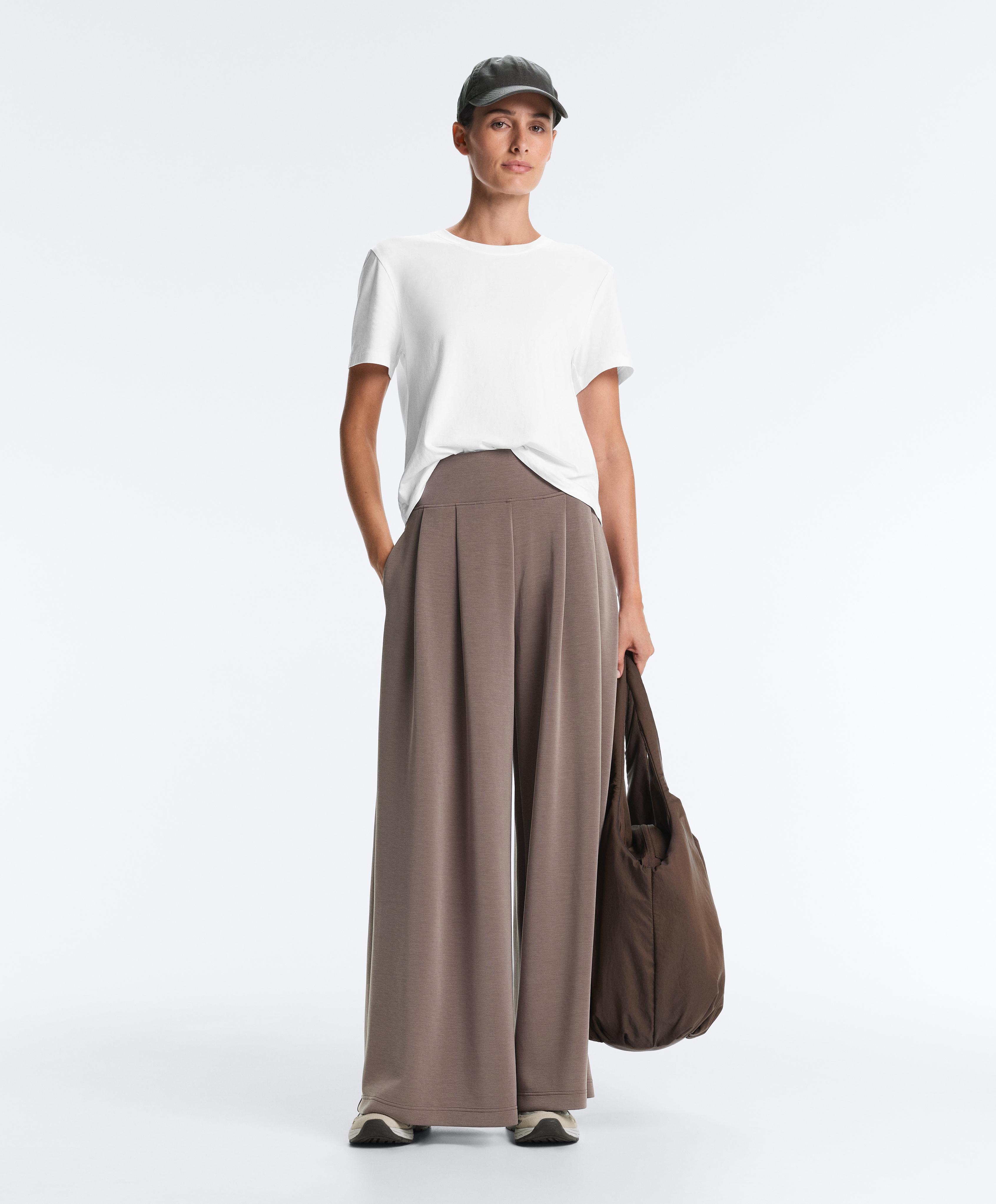 Soft-touch modal wide-leg trousers with corset waist — TAUPE-GREY 
