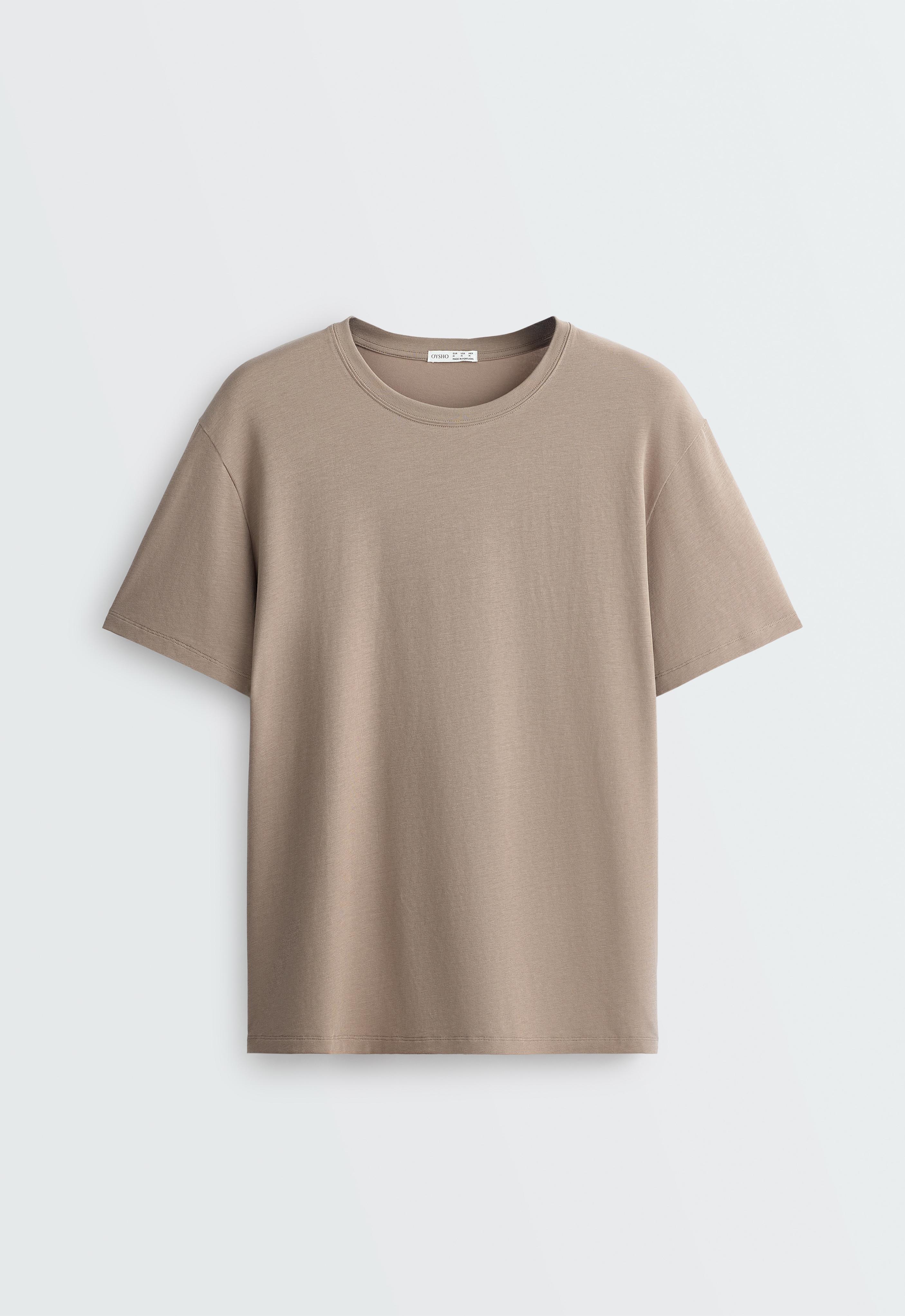 Boxy short-sleeved cotton blend T-shirt with slogan — MINK GREY