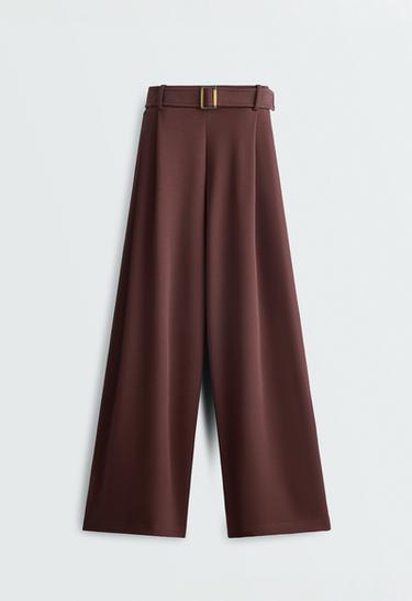 Wide-leg cotton piqué belted trousers — CHOCOLATE 6