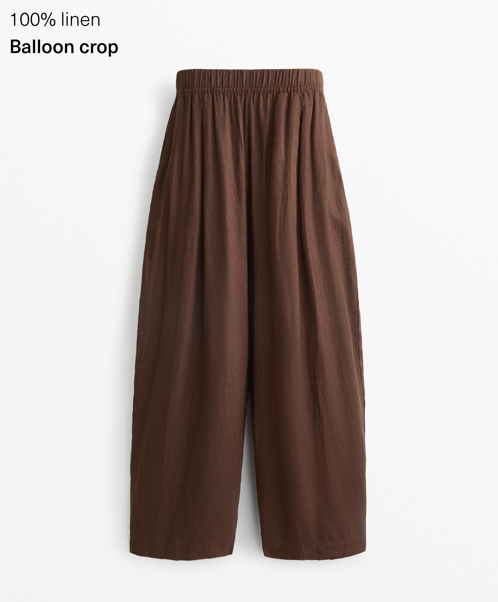 % 100 keten balloon crop pantolon