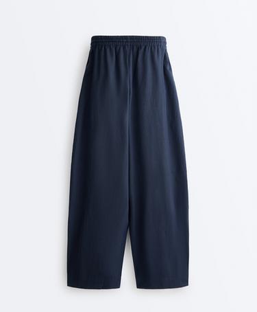 Cotton and 20% linen blend balloon trousers — NAVY BLUE 9