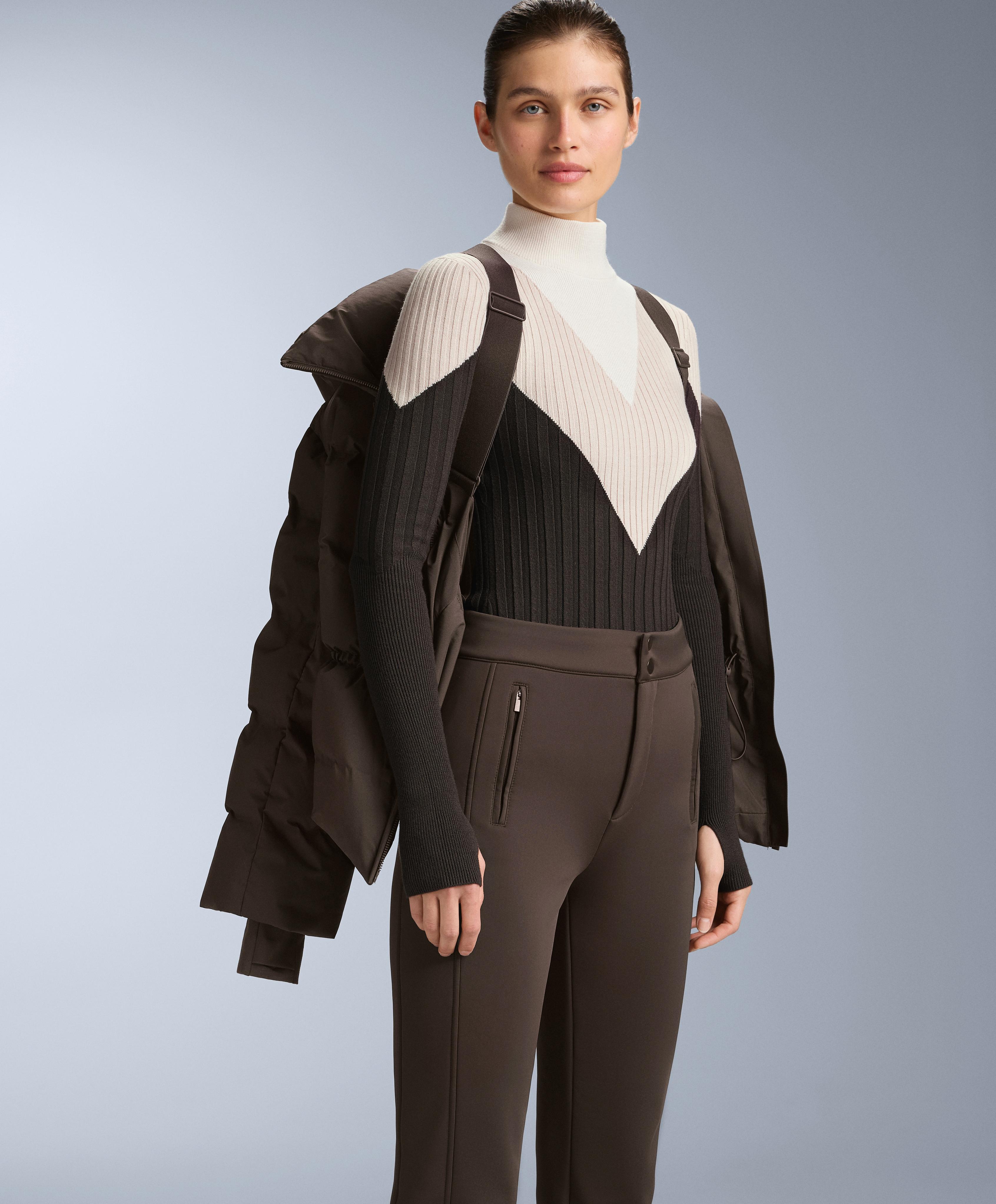 Lightweight padded jacket with 80% down and 20% MINARDI PIUME SKI water-resistant filling — DARK BROWN