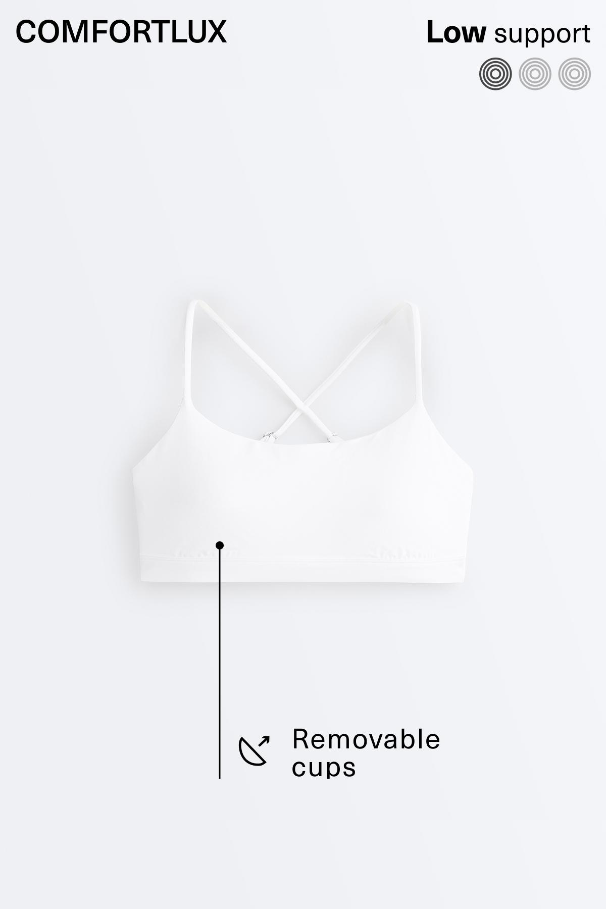 Low-support Comfortlux sports bra with crossover straps — WHITE