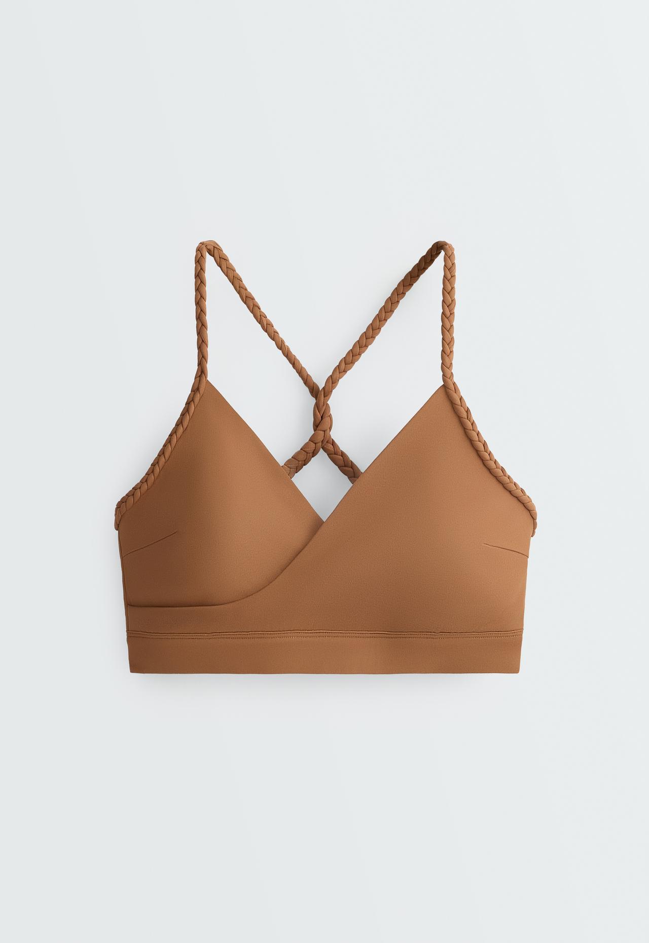 Medium-support braided Comfortlux sports bra — TOFFEE