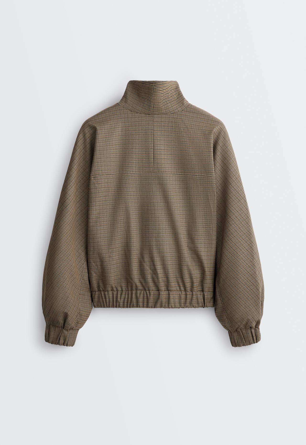 Houndstooth high-neck jacket — BROWN MELANGE