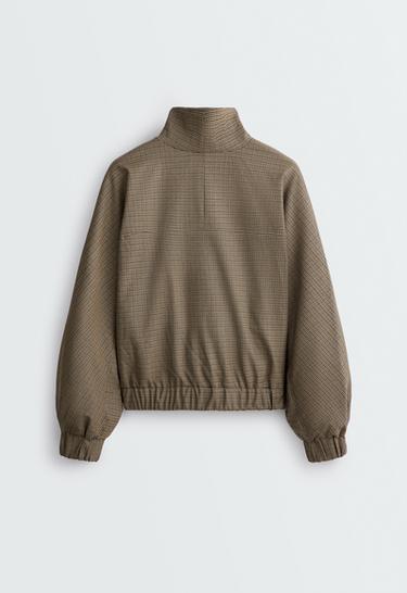 Houndstooth high-neck jacket — BROWN MELANGE 6