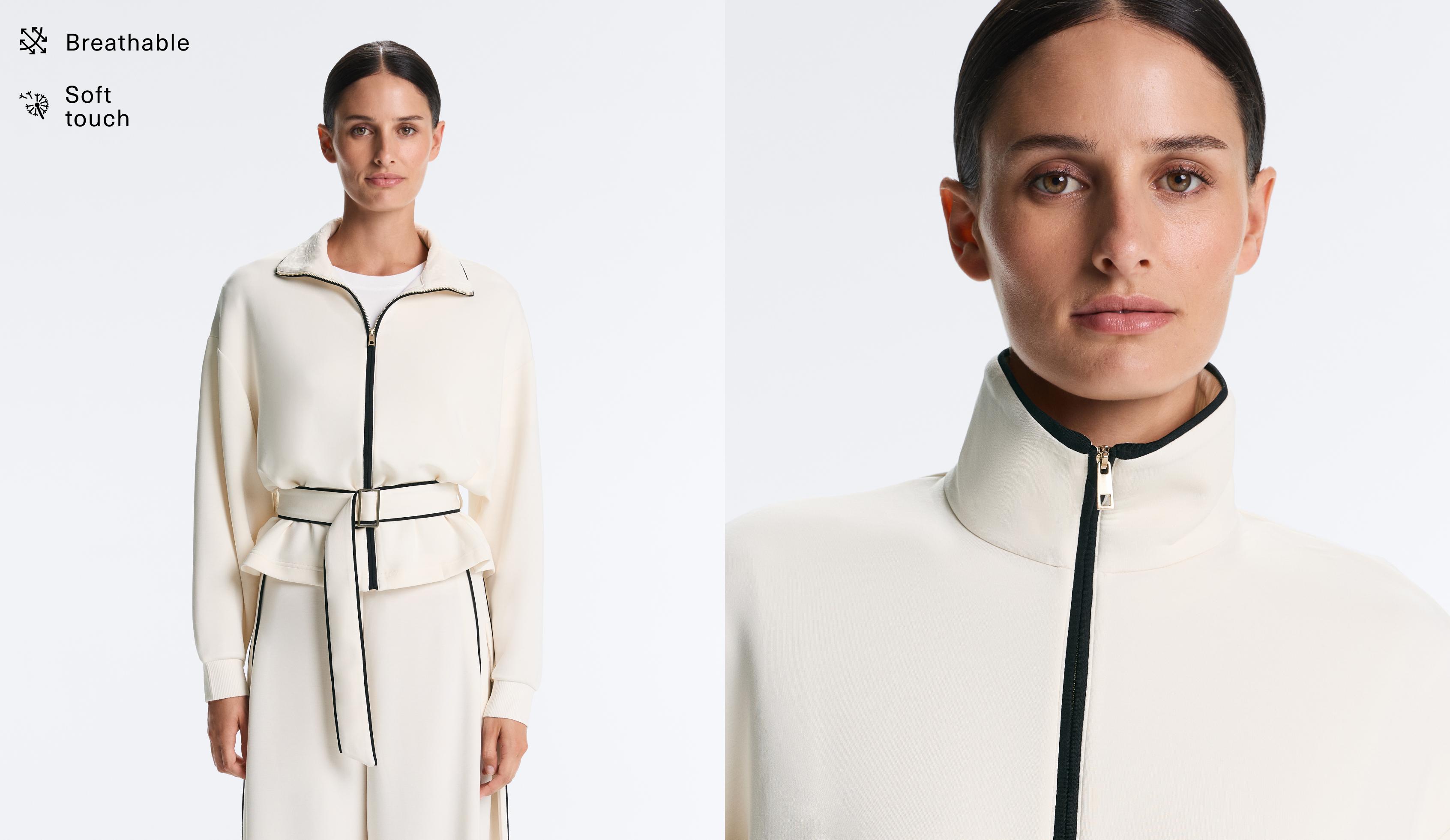 Piping jacket with soft-touch modal — PALE ECRU