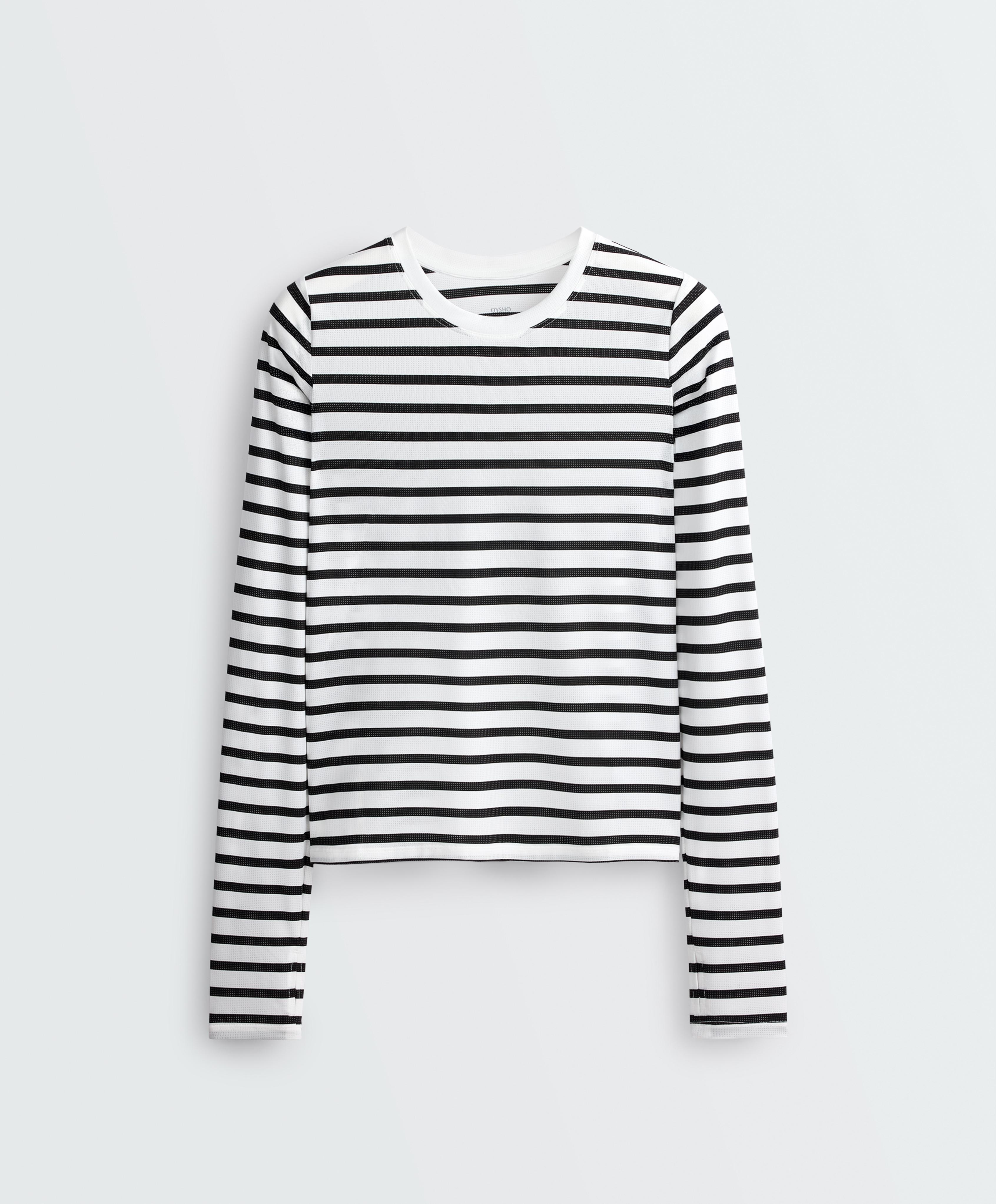 Striped long-sleeve technical T-shirt — BLACK