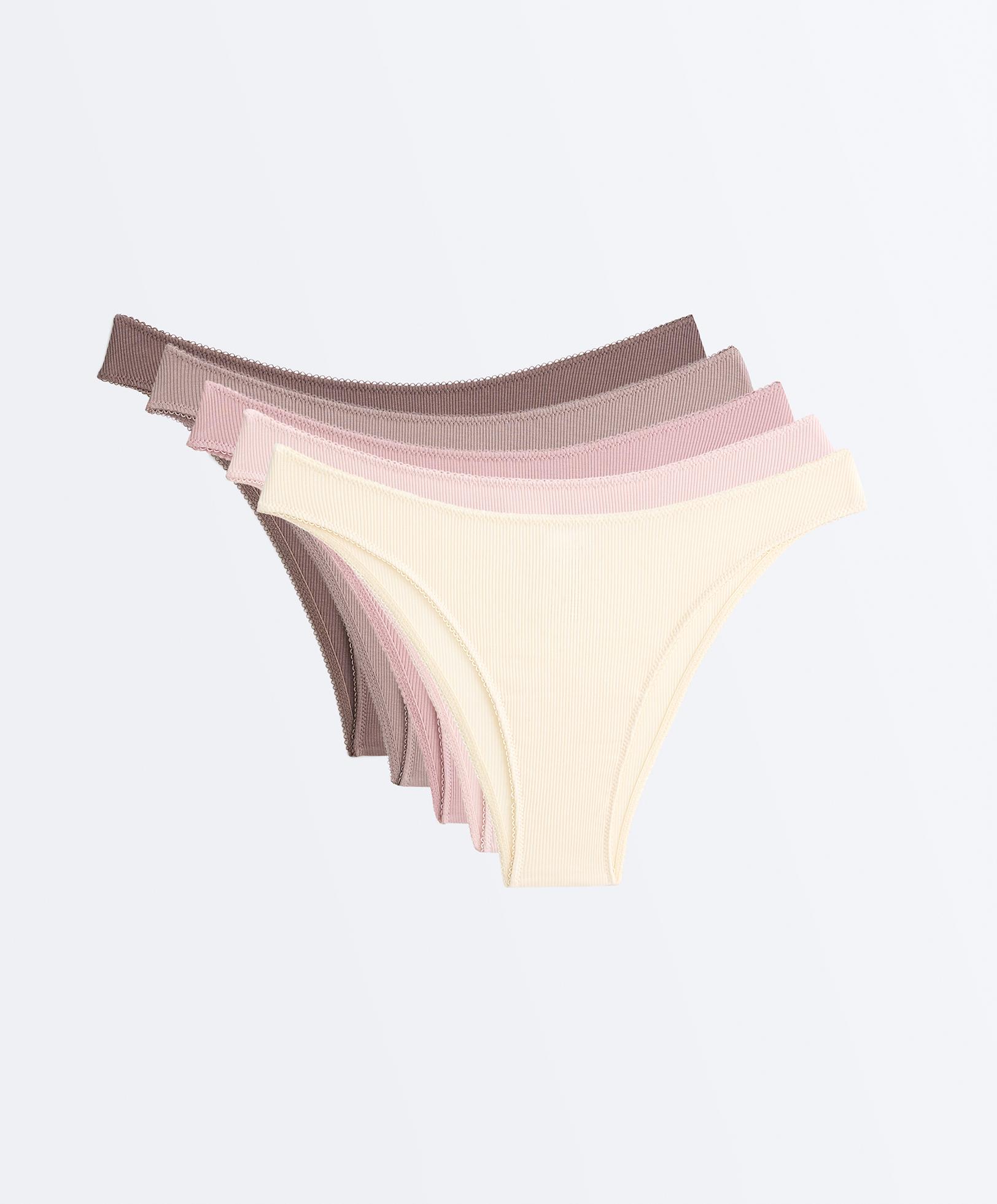 5 cotton rib U-cut Brazilian briefs — FADED PINK