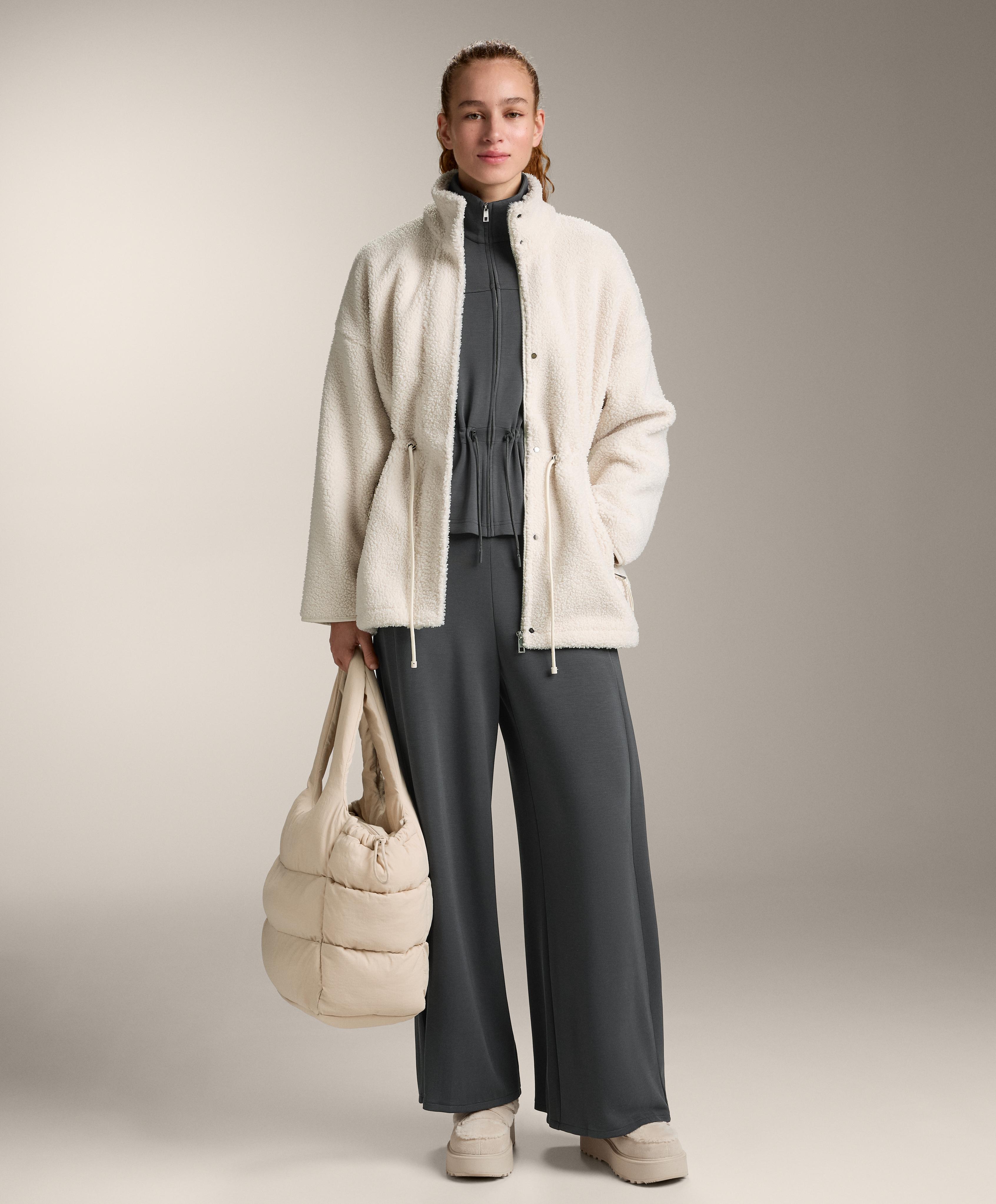 Soft-touch wide-leg trousers with side pleat and modal — ASPHALT
