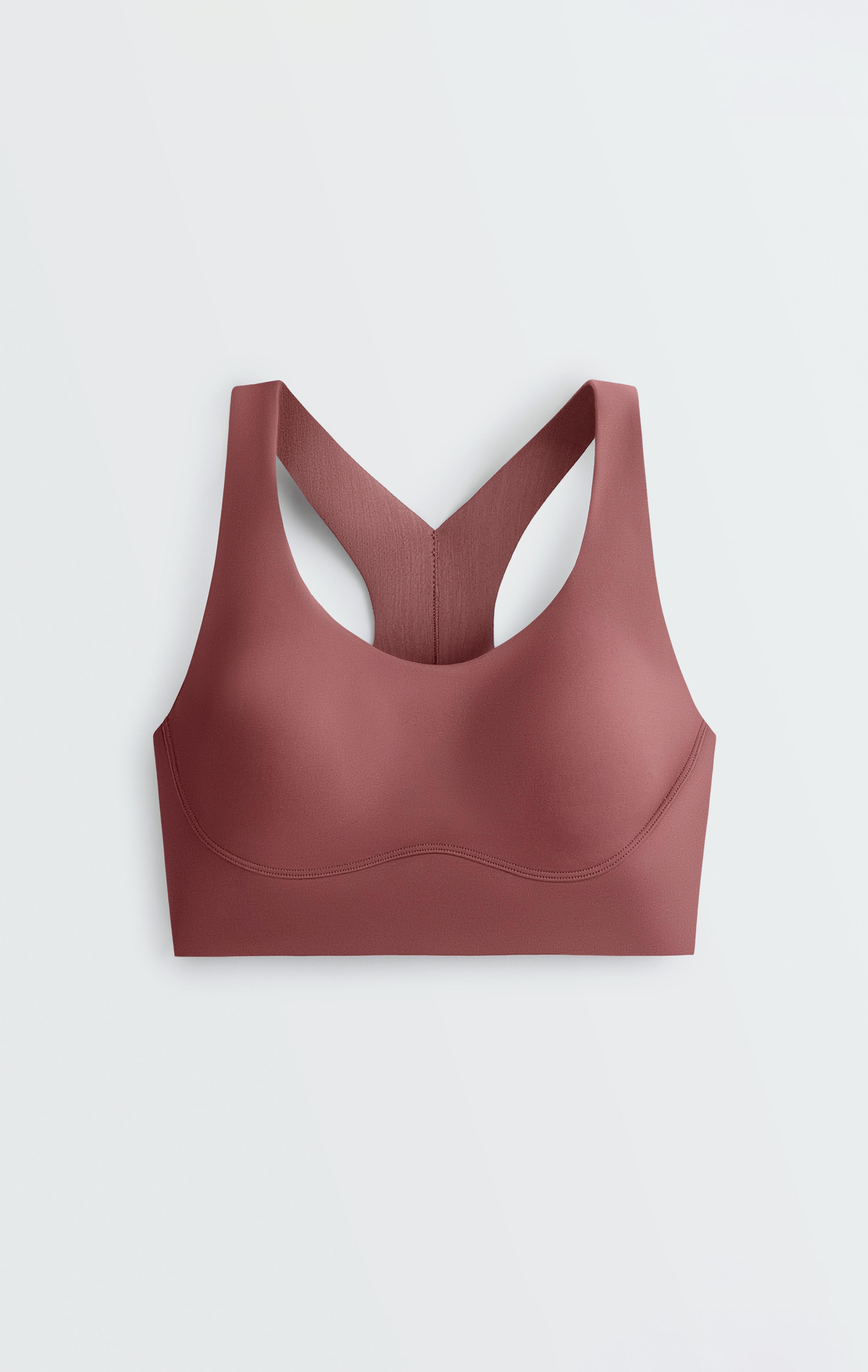 Compressive Medium-Support Crossover Back Sports Bra — FADED BURGUNDY
