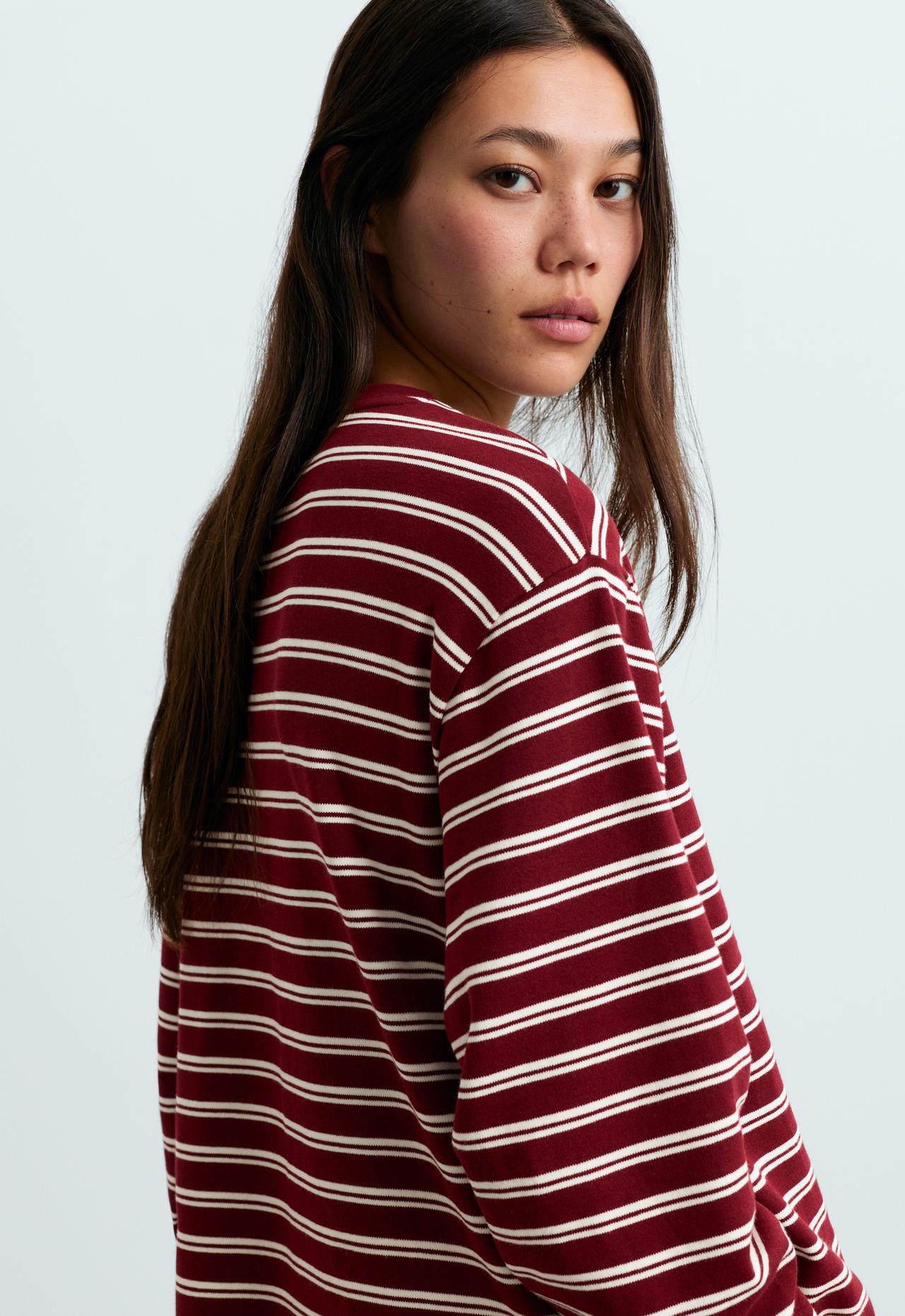 Long sleeve Relaxed striped T-shirt — BURGUNDY