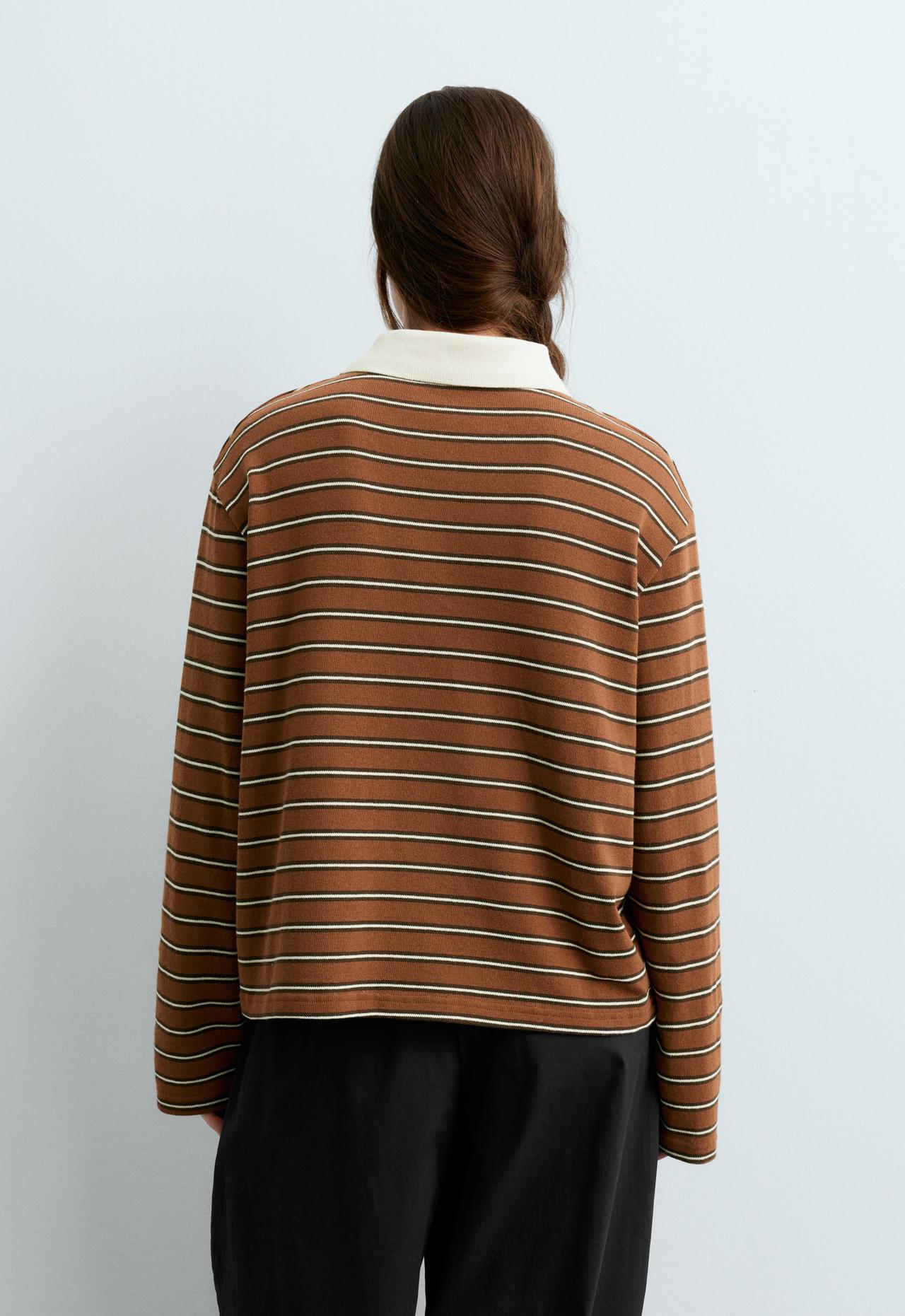 Piqué cotton striped polo shirt — TERRACOTTA
