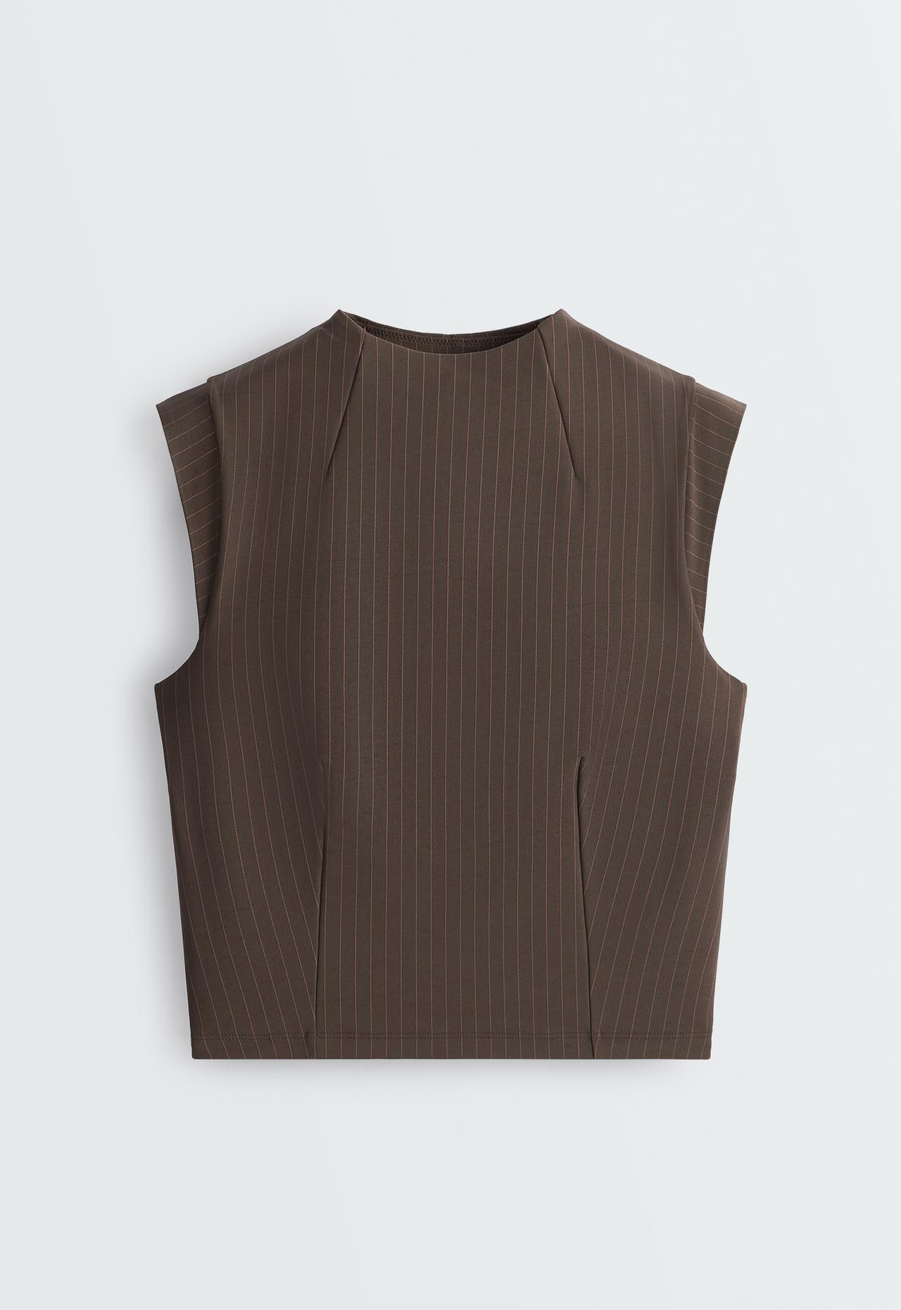 Compressive short-sleeve pinstripe tank top — BROWN