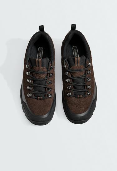 Freetime split-leather trainers — BROWN 3