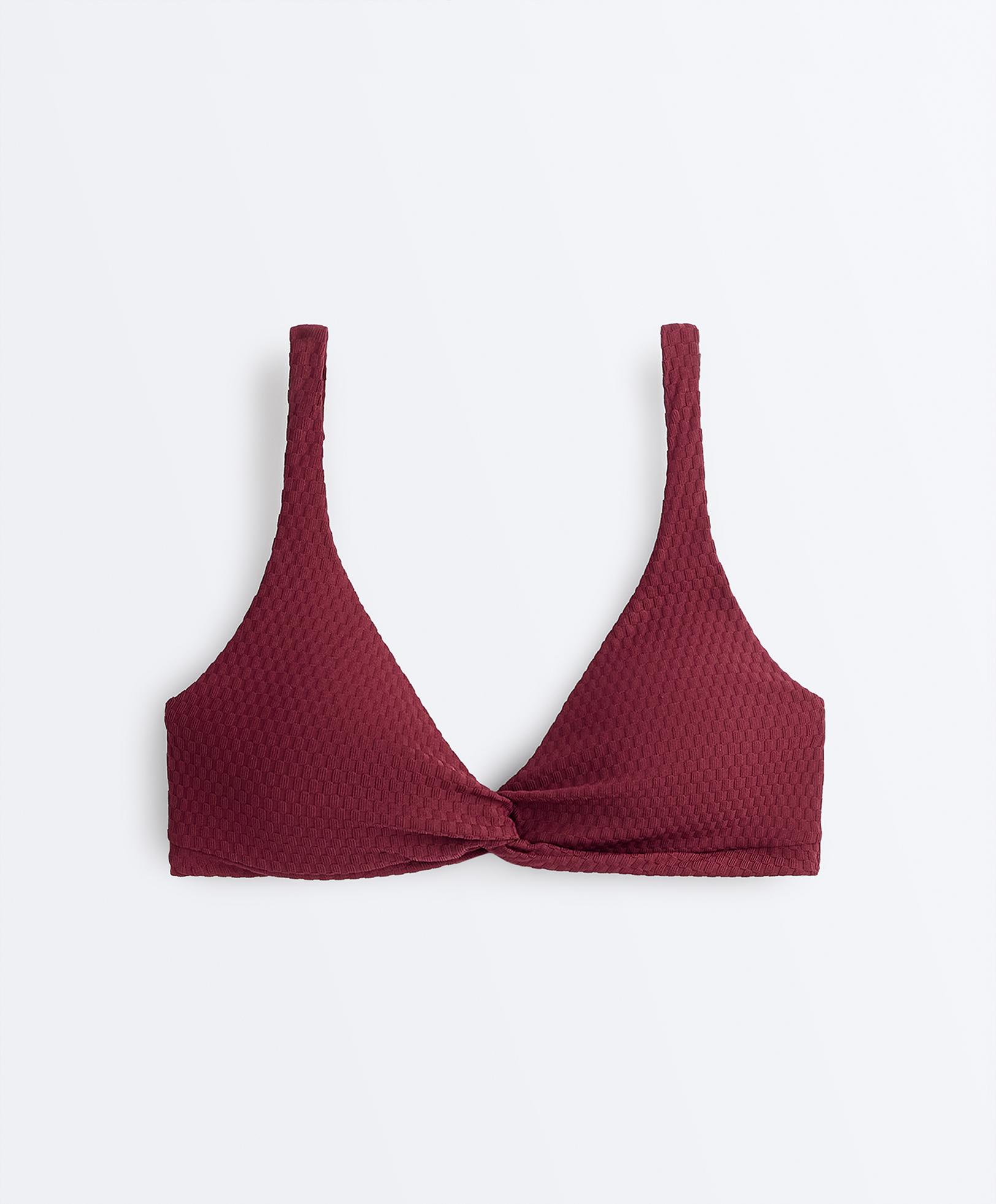 Mini check jacquard halter bikini top — CHERRY