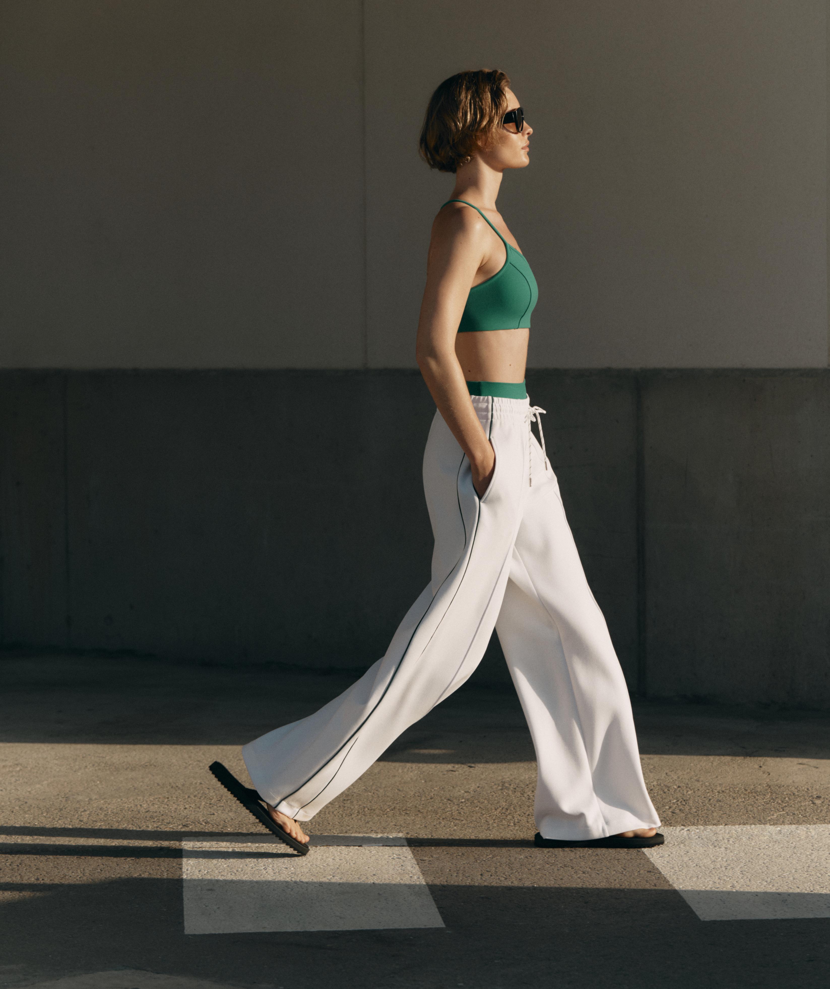 Cotton piqué straight-leg trousers with piping — WHITE