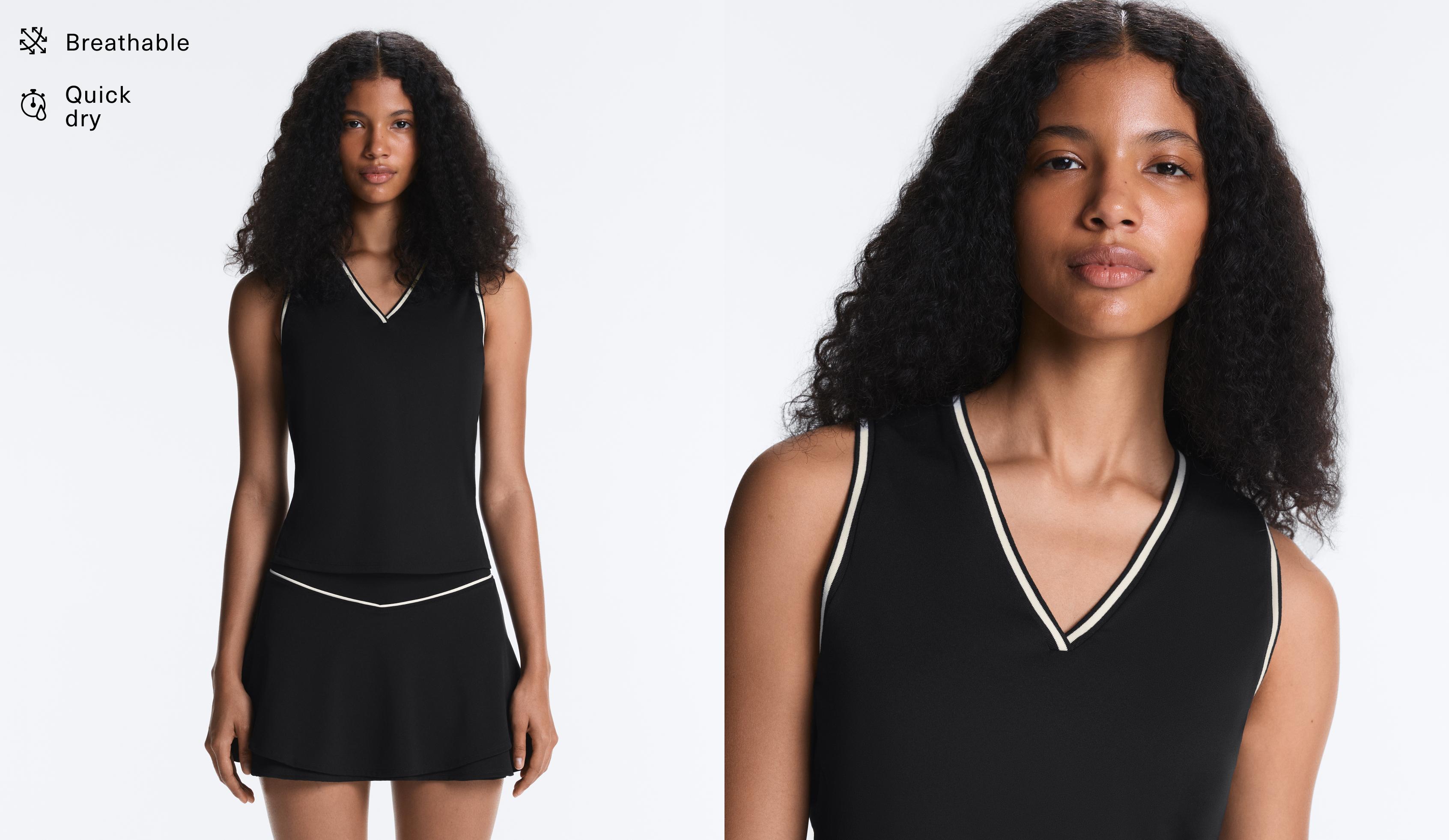 Sleeveless V-neck T-shirt — BLACK