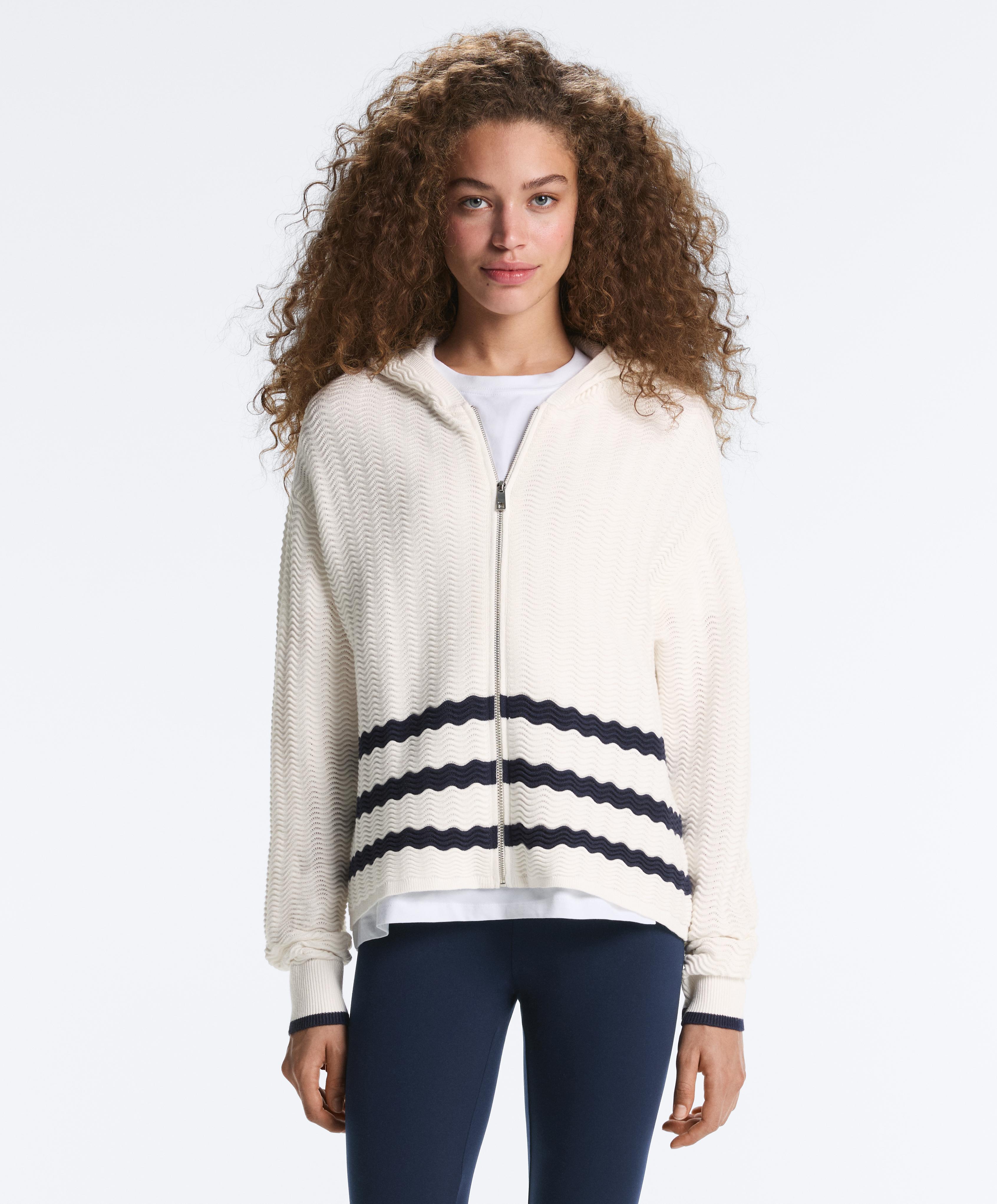 Wave knit hooded jacket — WHITE