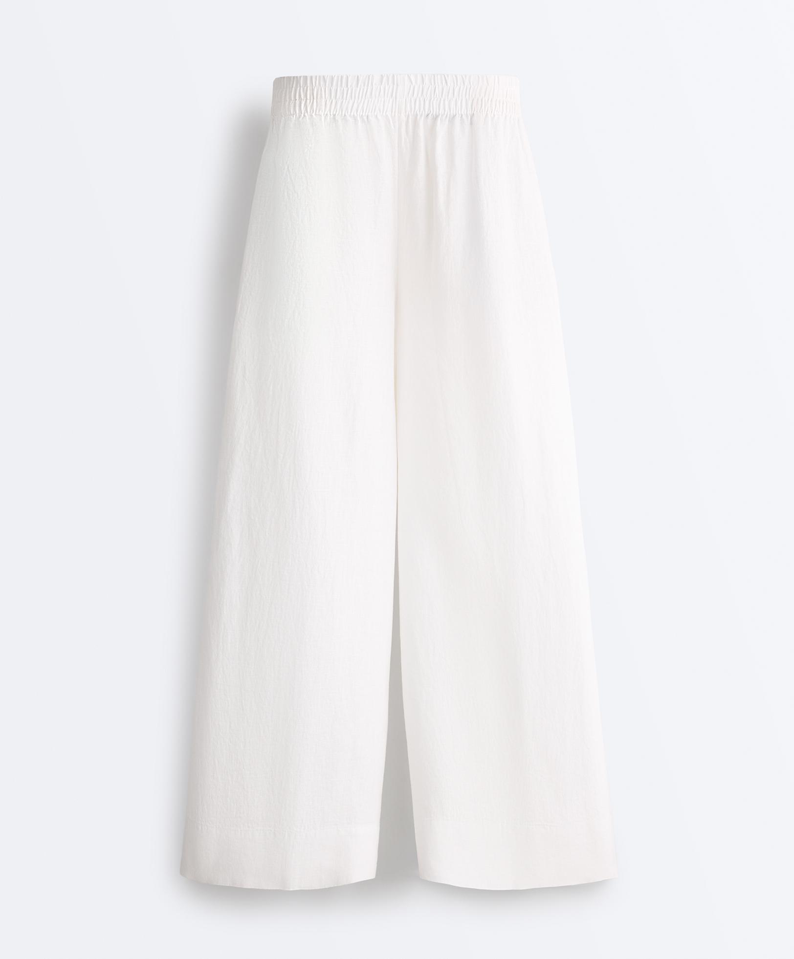 100% linen super wide-leg cropped trousers — WHITE