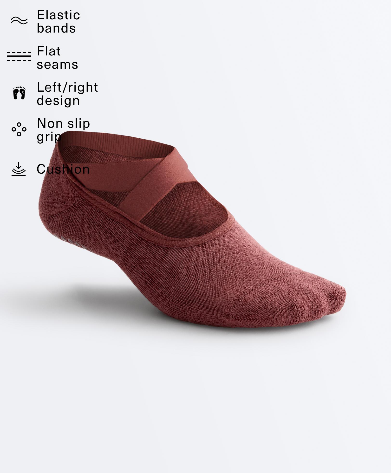 2 pairs of padded cotton blend yoga and Pilates invisible socks with crossover straps — ROSETTE BLUSH