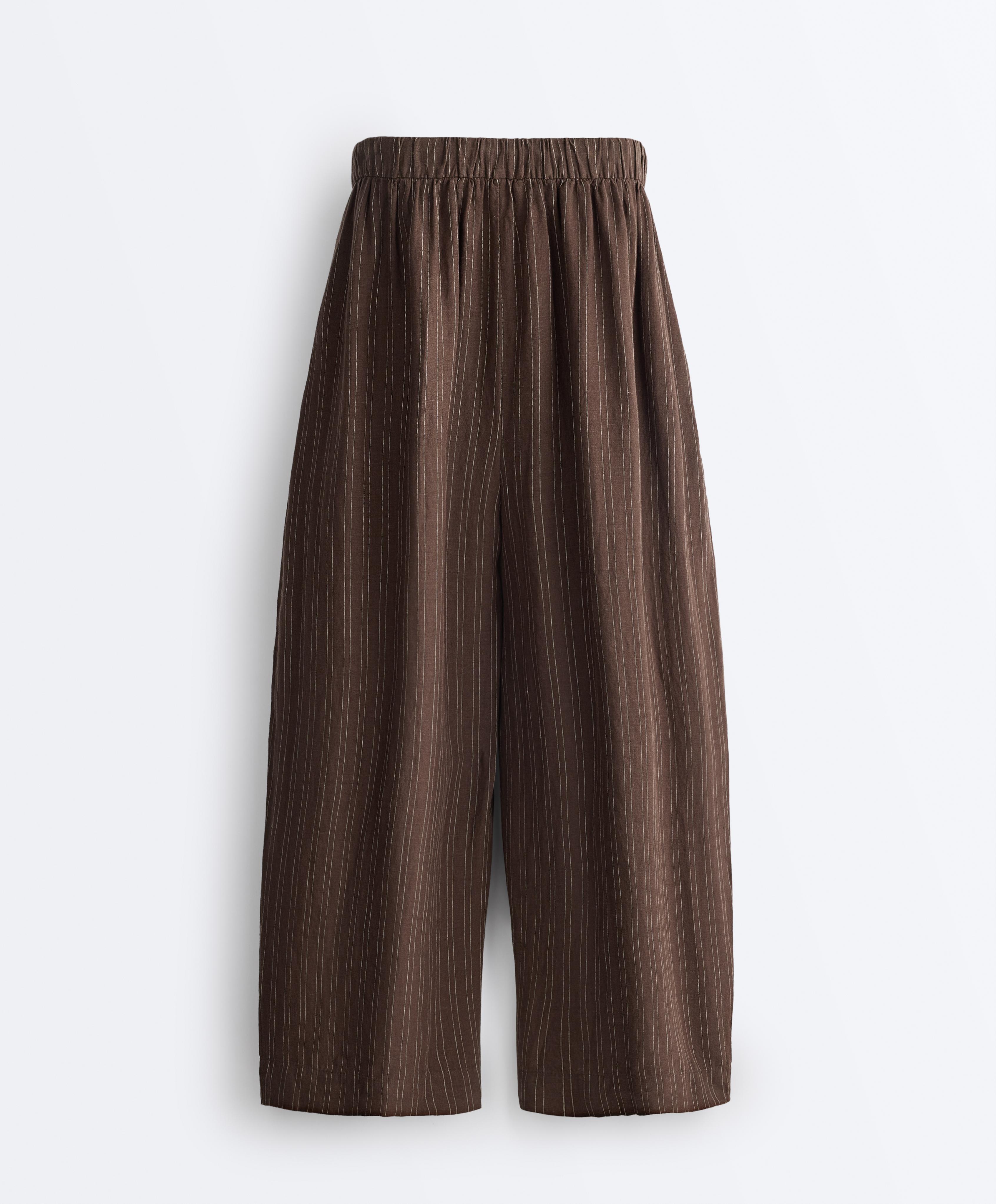 Striped 100% linen balloon crop trousers — EARTH