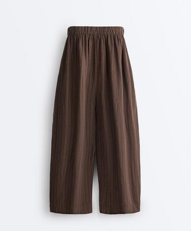 Striped 100% linen balloon crop trousers — EARTH 8